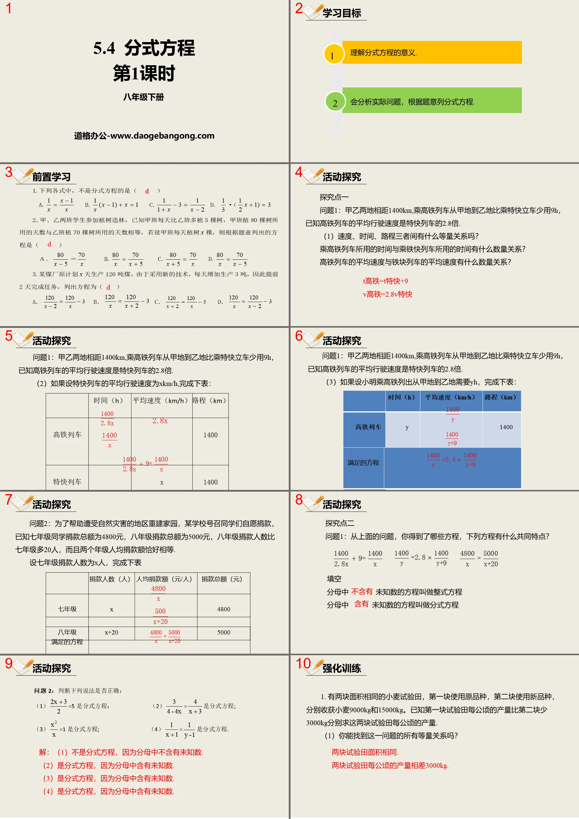 « Équations fractionnaires » Fractions et équations fractionnaires PPT (Leçon 1)