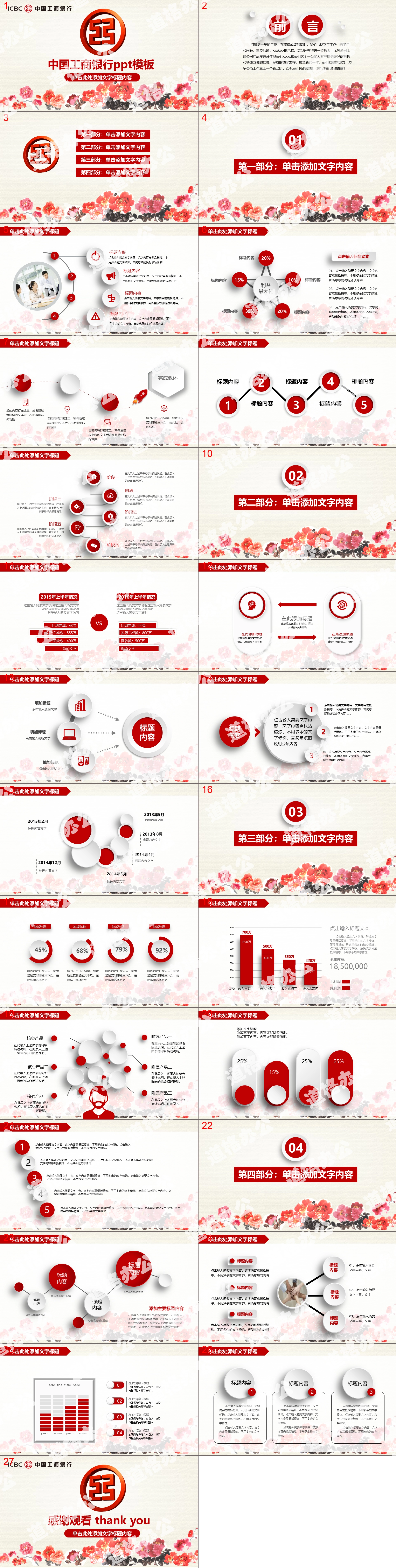 Modèle PPT de la Banque industrielle et commerciale de Chine sur fond de pivoine