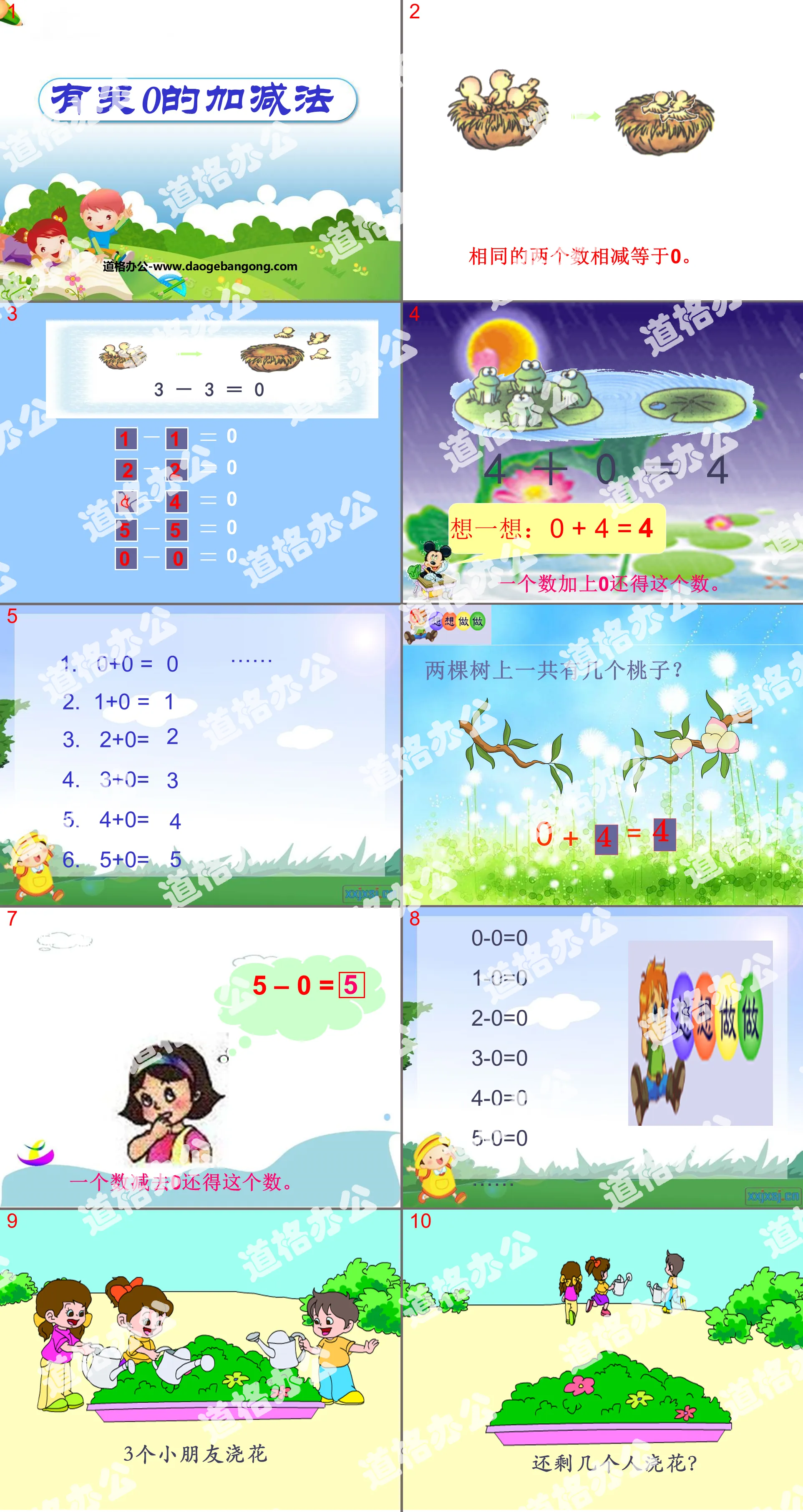 "Addition and subtraction about 0" PPT courseware for addition and subtraction within 10