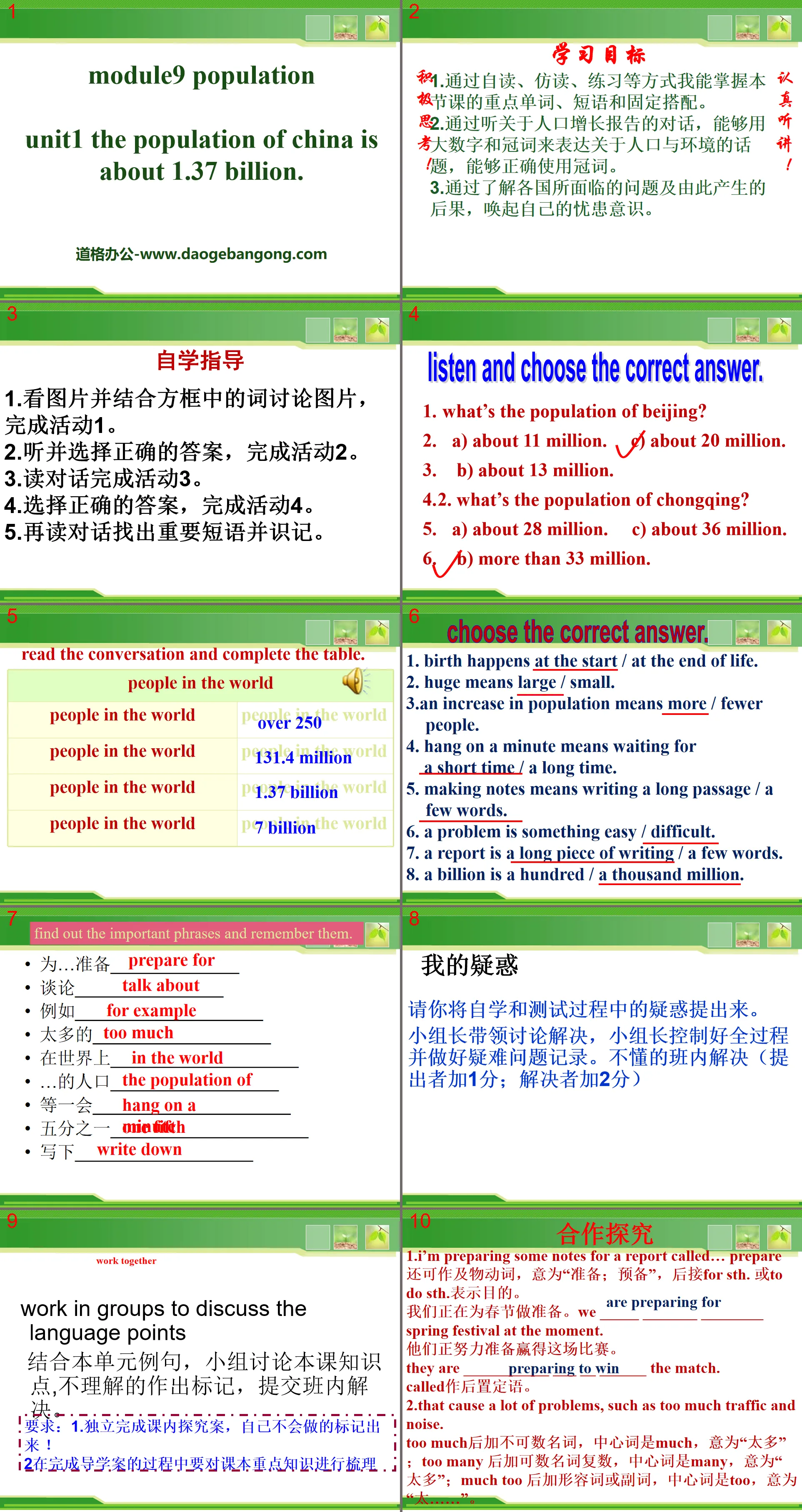 "The population of China is about 1.37 billion" Population PPT courseware 5