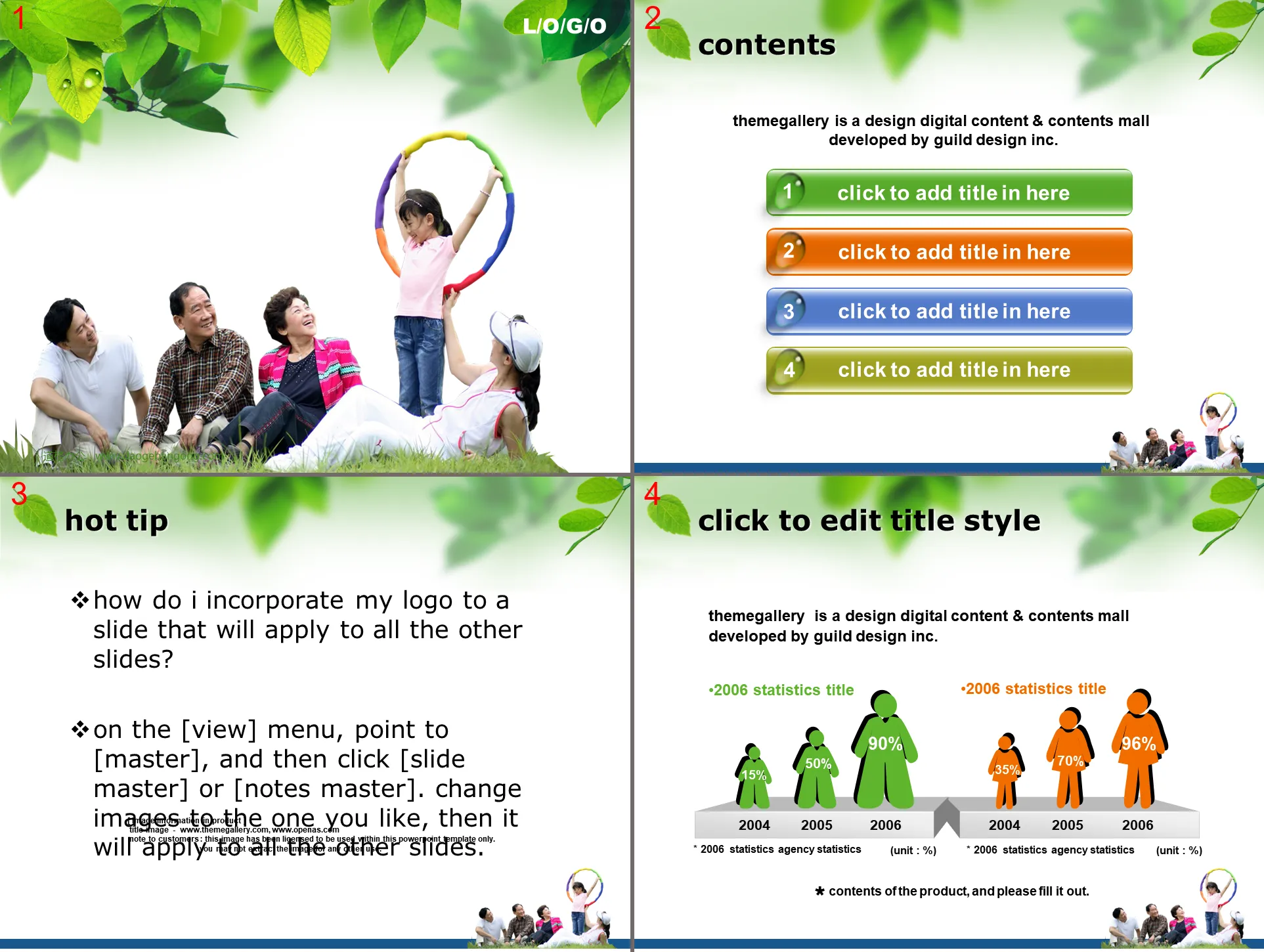 Green Korean family PPT template download