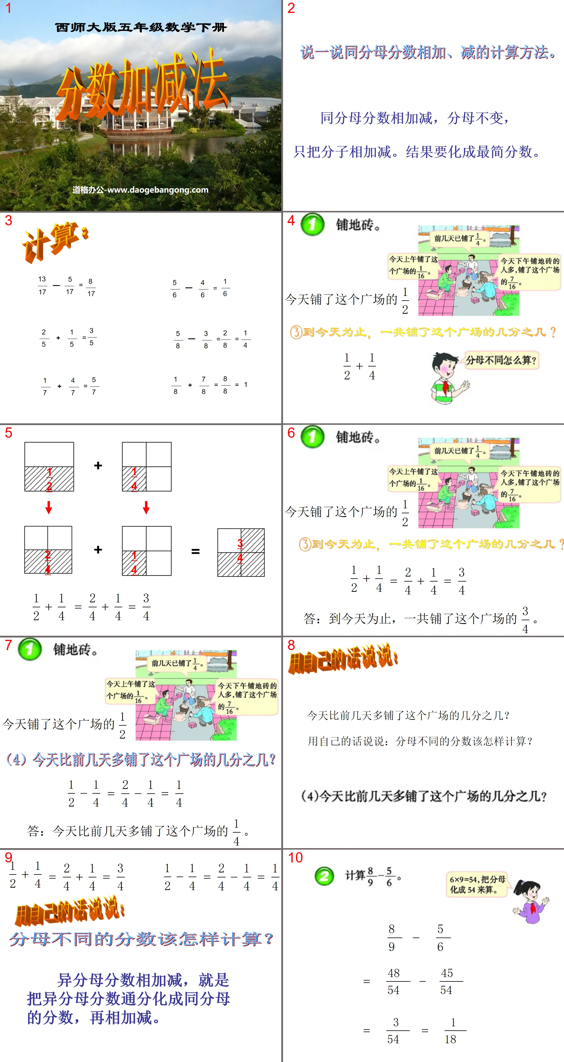 "Adding and Subtracting Fractions" PPT Courseware 2