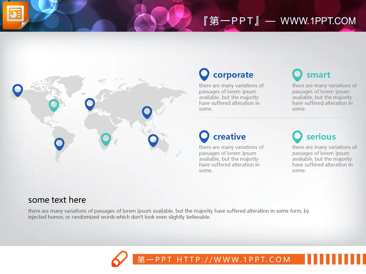 Two blue and gray business style world map PPT charts