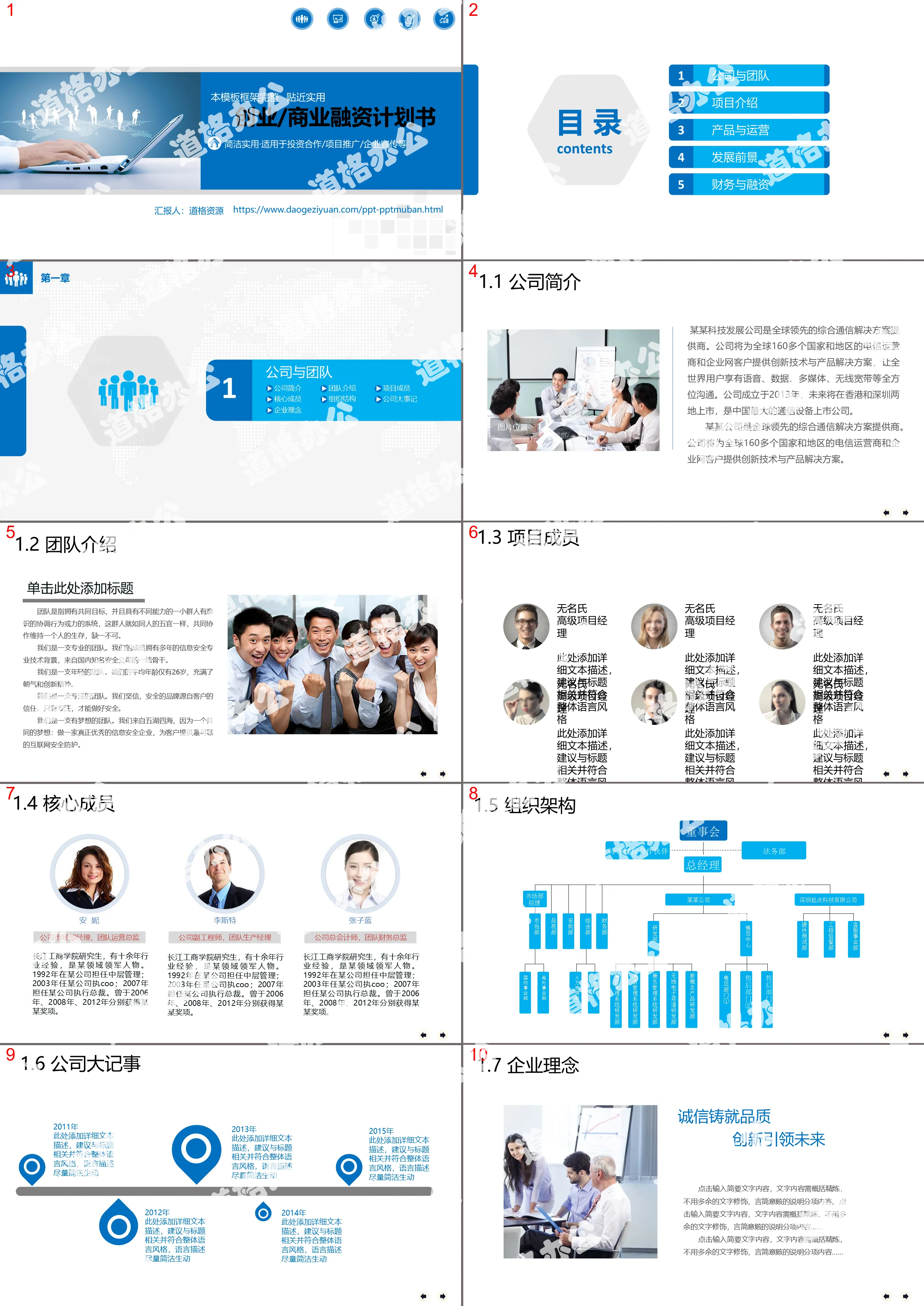 Blue dynamic flat business financing plan PPT template