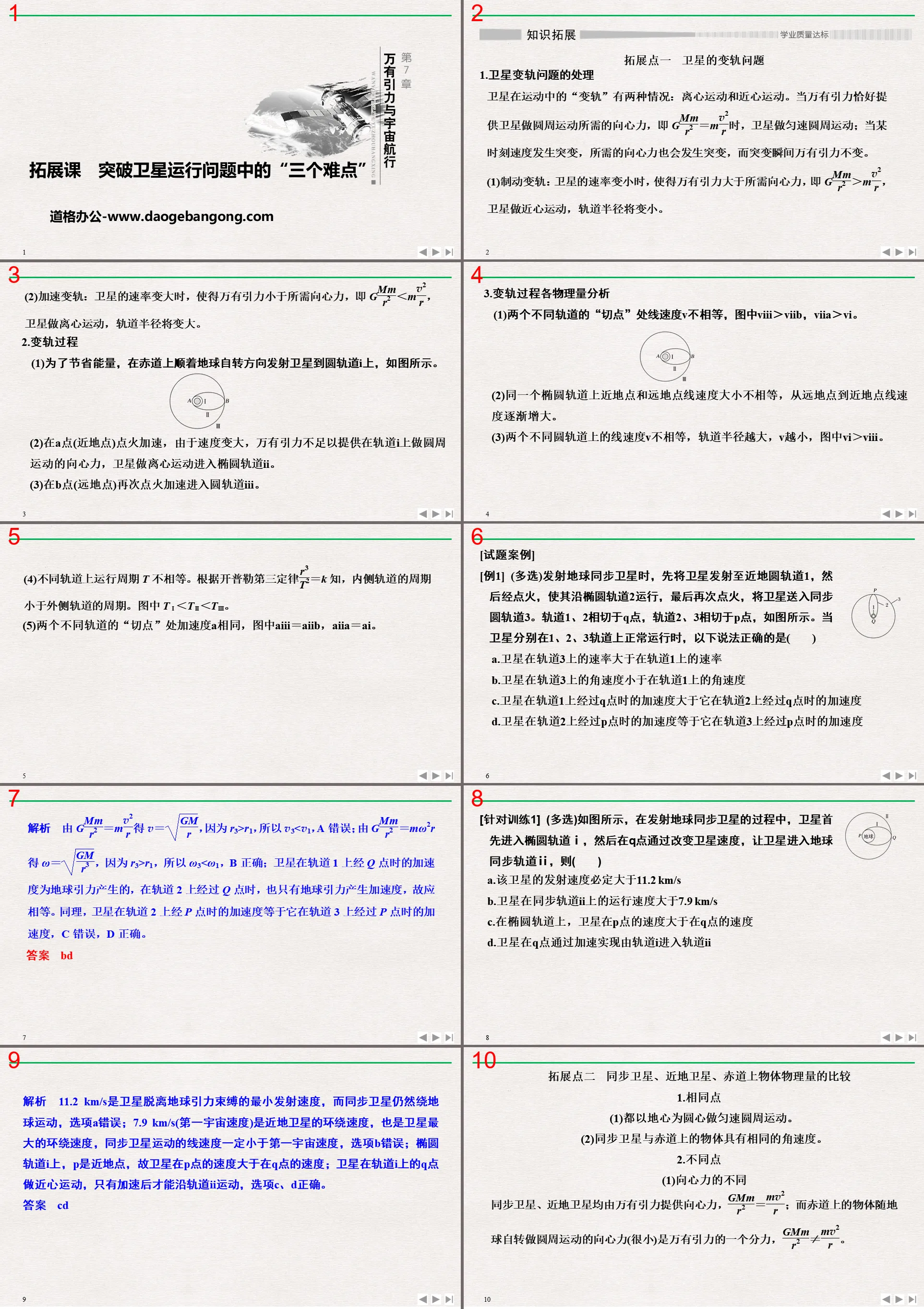 《拓展课 突破卫星运行问题中的“三个难点”》万有引力与宇宙航行PPT优质课件