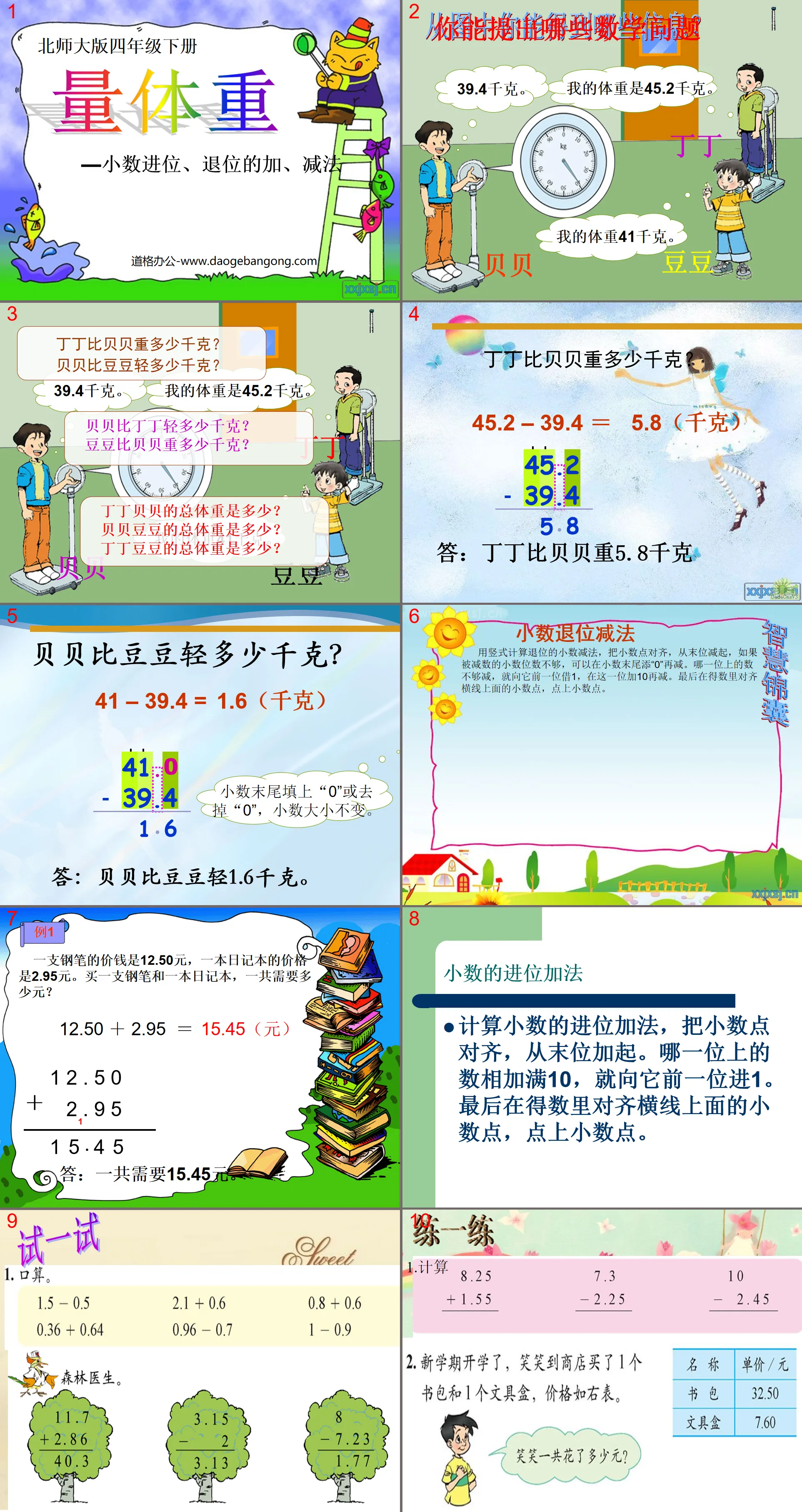 "Weight Measurement" PPT courseware on the meaning of decimals and addition and subtraction