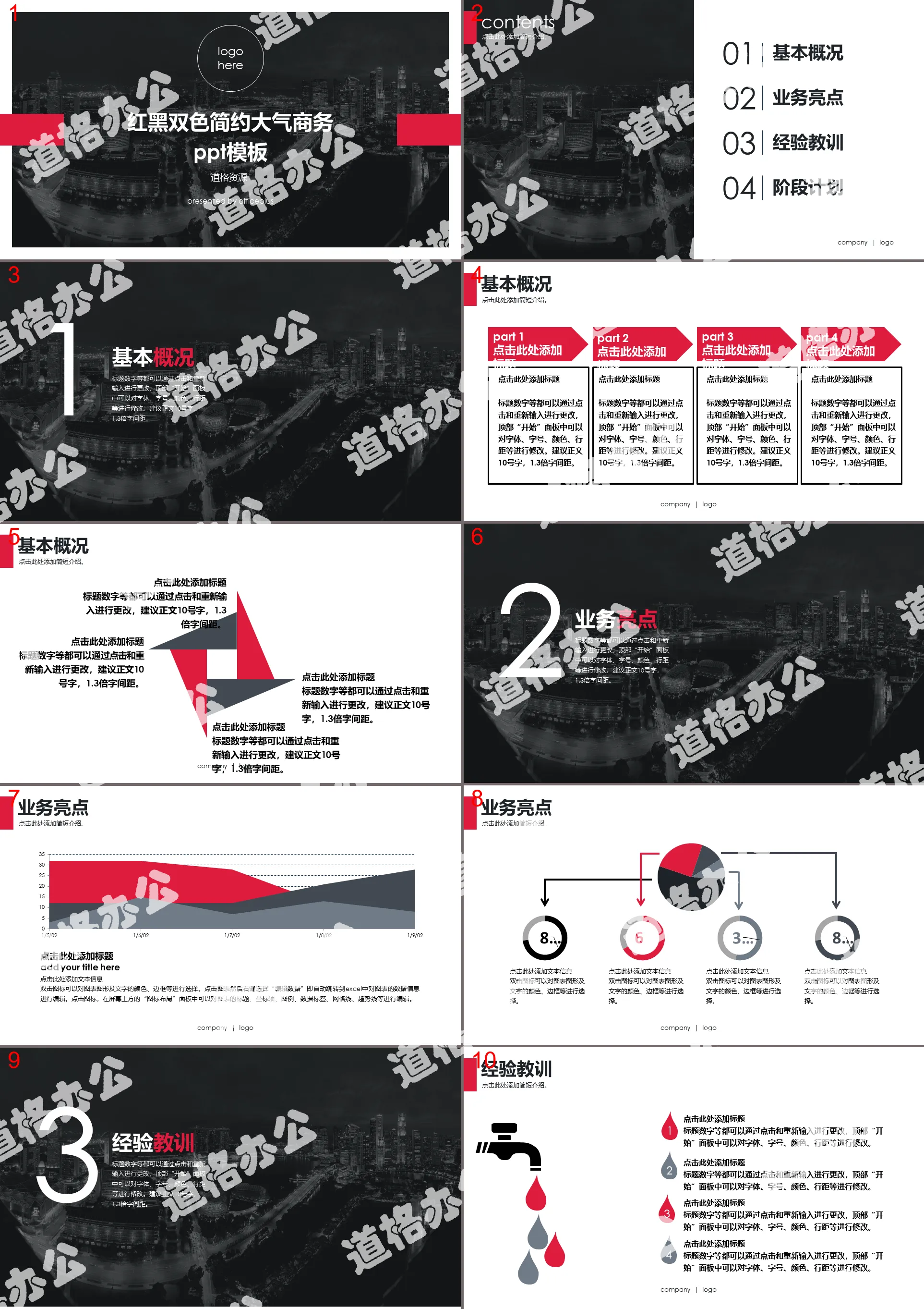 Red and black two-color simple atmospheric business PPT template