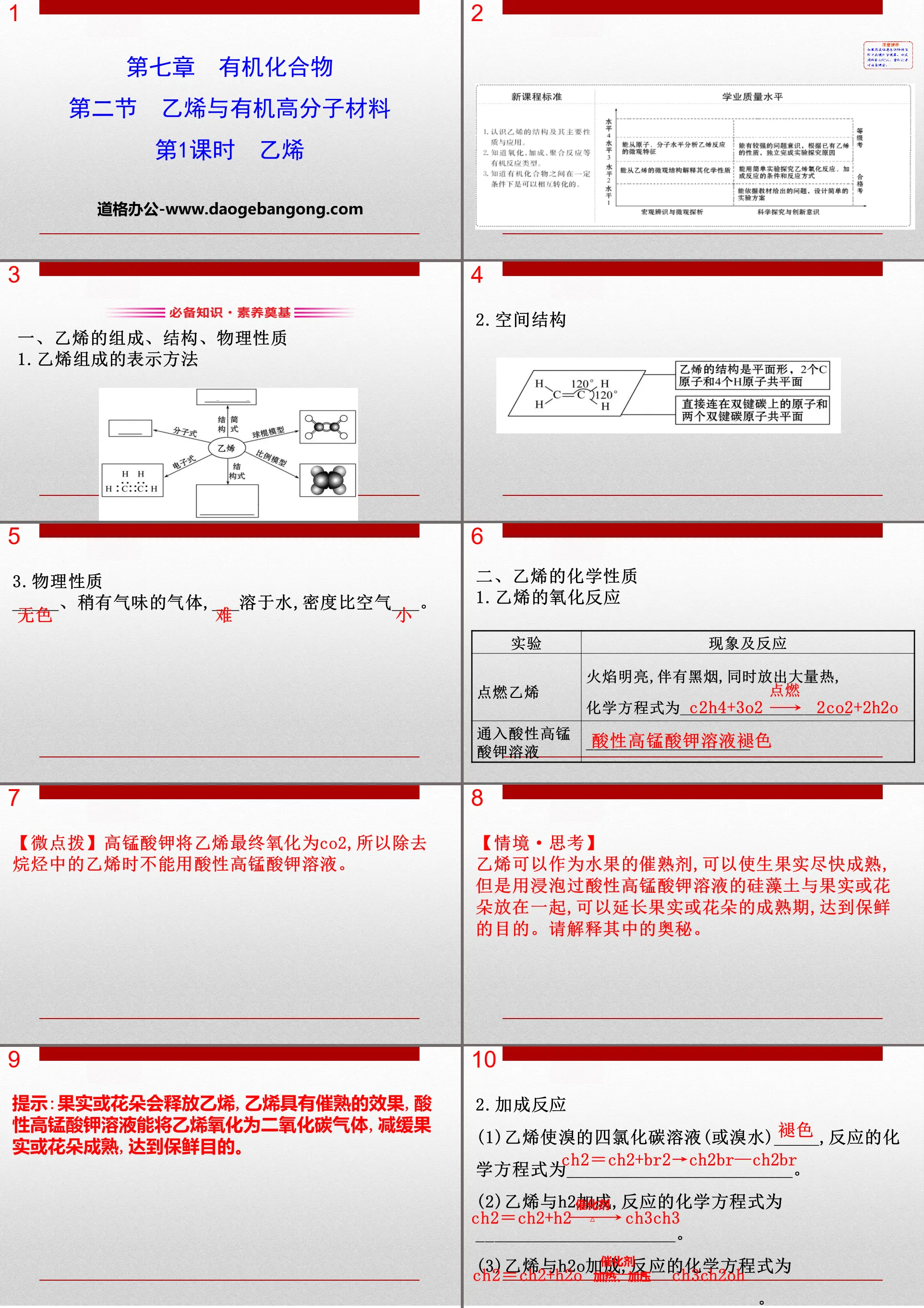 《乙烯与有机高分子材料》有机化合物PPT(第1课时乙烯)
