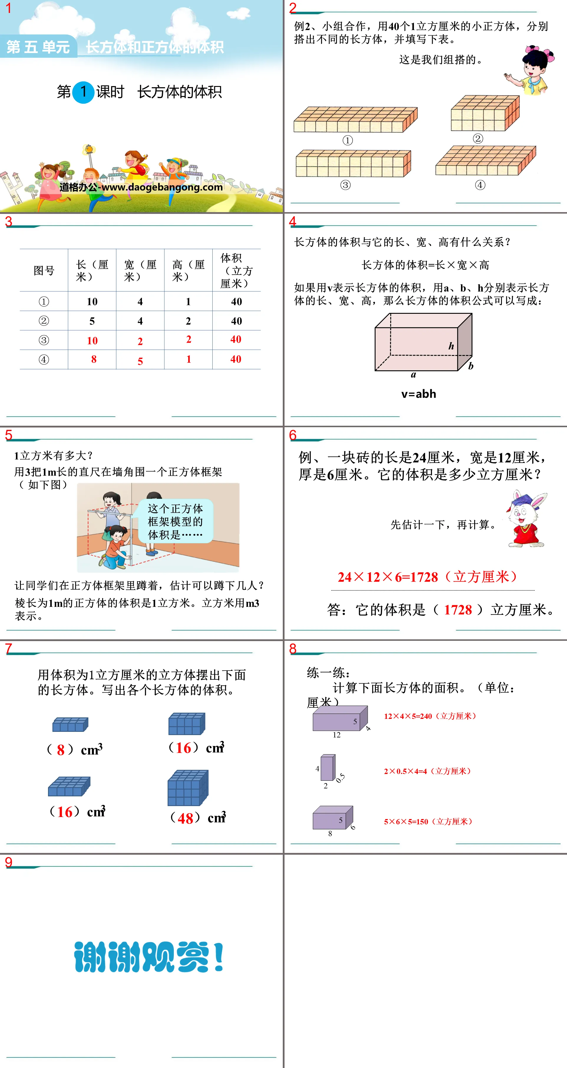 "The Volume of a Cuboid" PPT