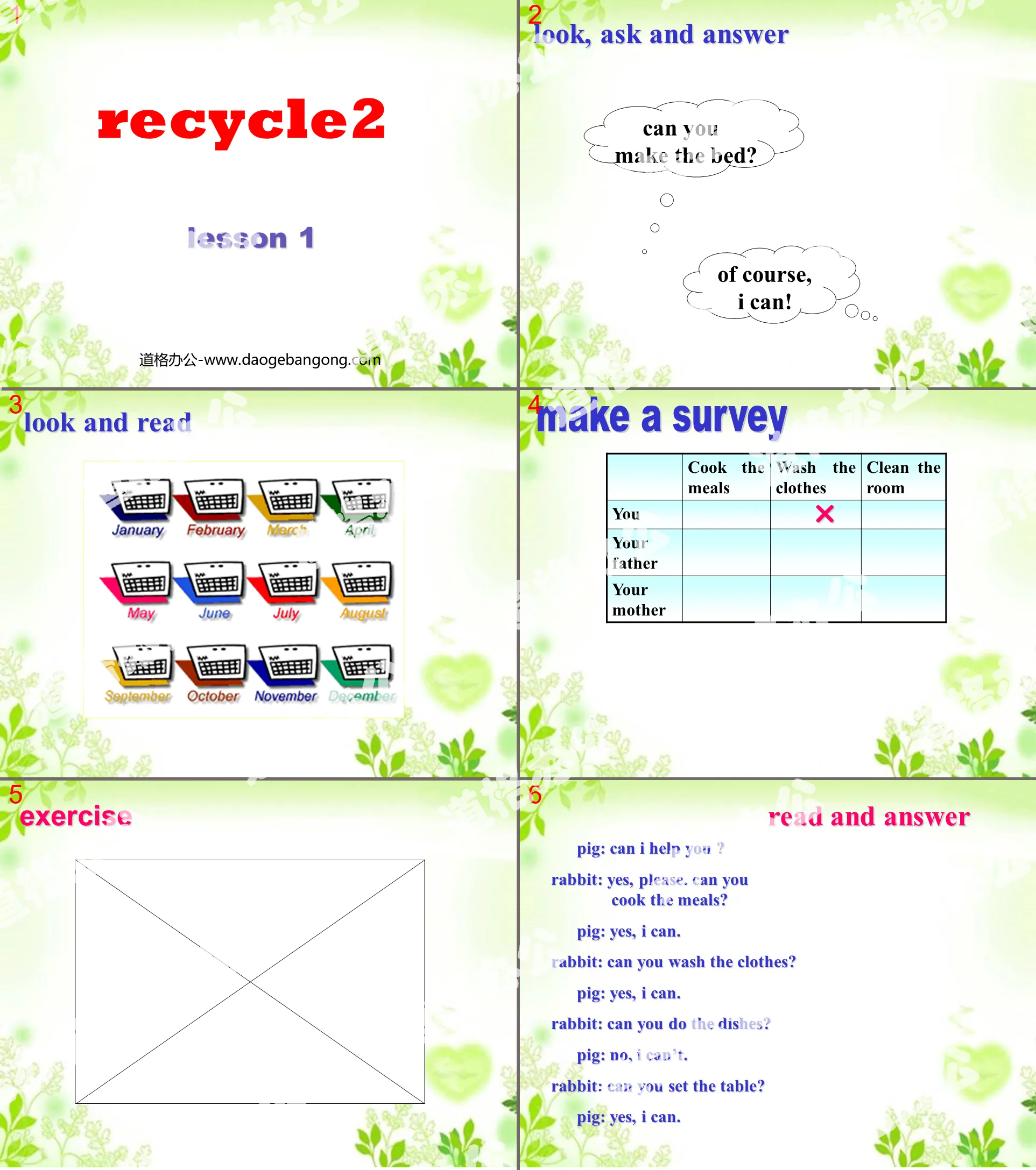 PPT courseware for the first lesson of PEP fifth grade English volume "recycle2" published by People's Education Press