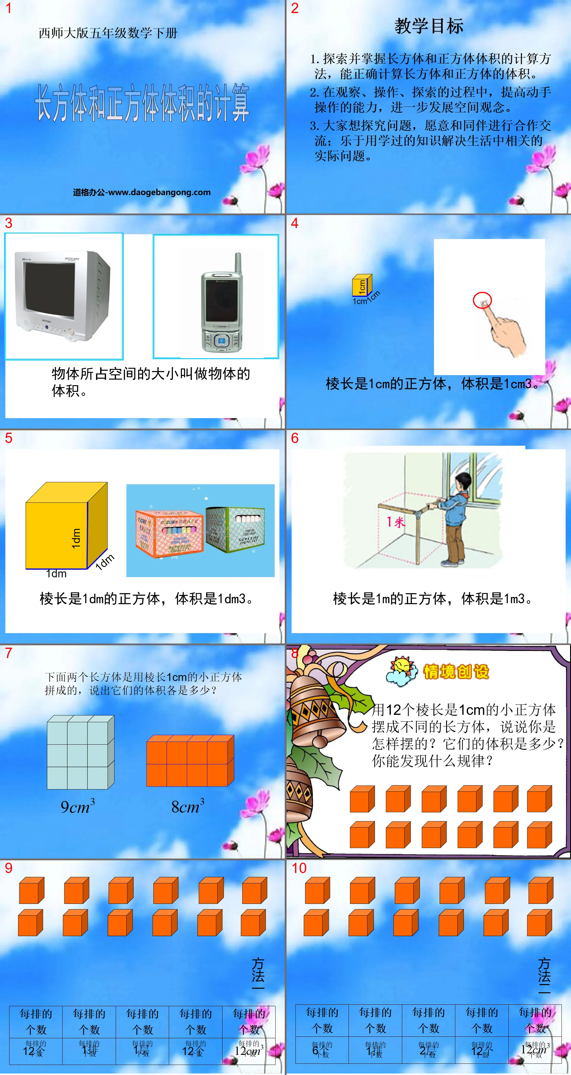 "Calculation of the volume of cuboids and cubes" PPT courseware on understanding cuboids and cubes 2