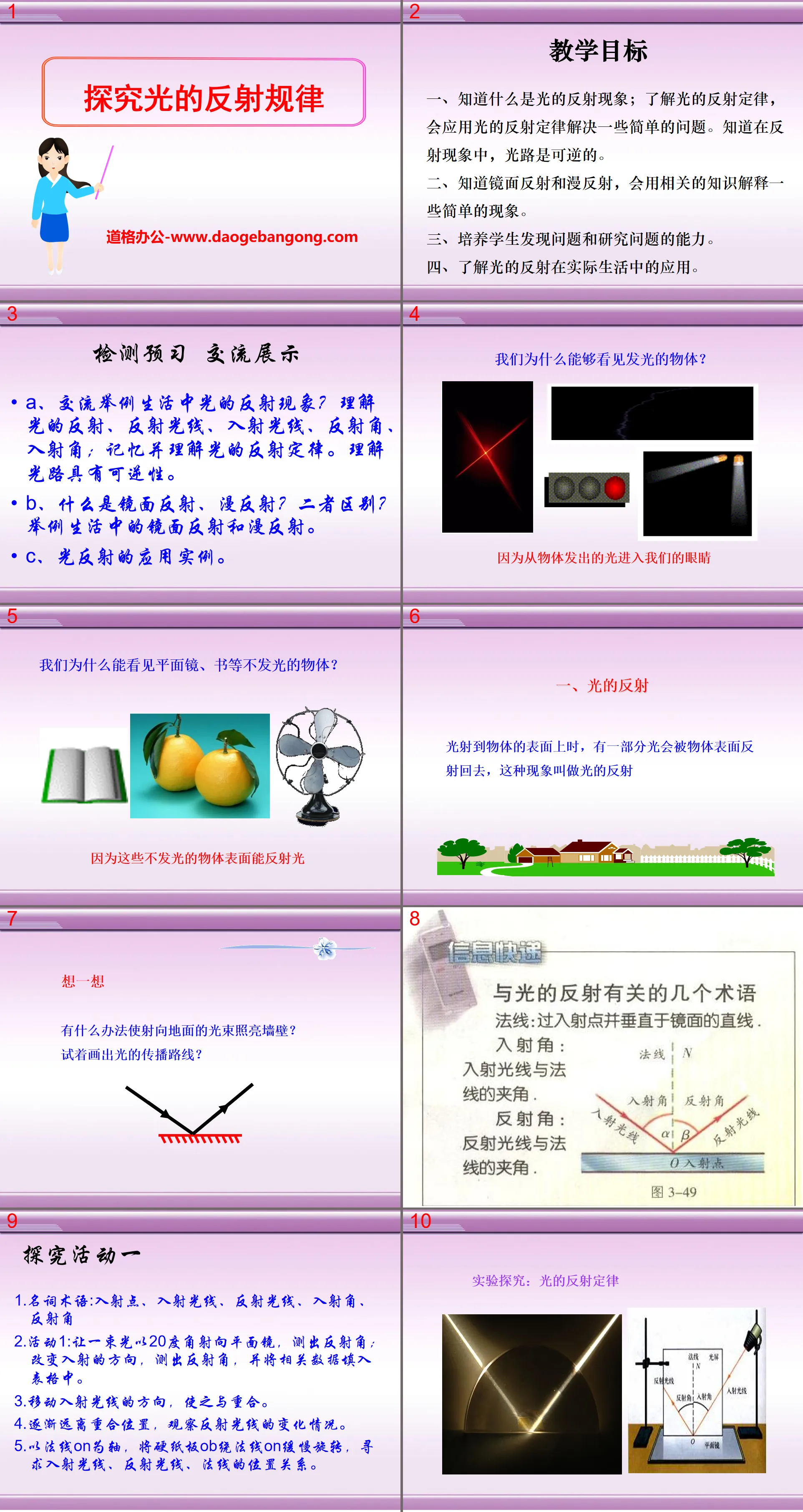 《探究光的反射定律》光和眼睛PPT课件
