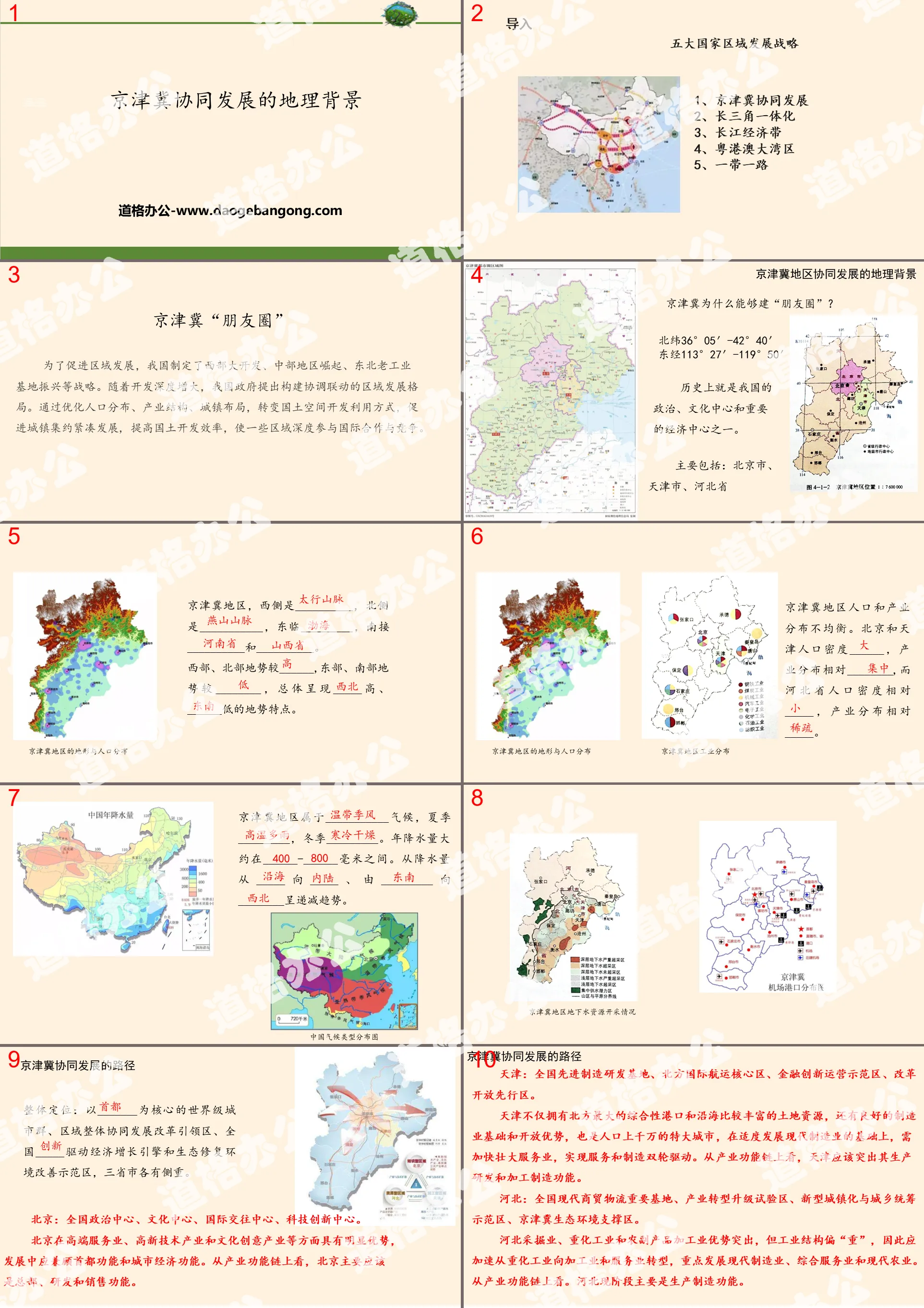 "The Geographic Background of the Coordinated Development of Beijing, Tianjin and Hebei" PPT Courseware on Land Development and Protection