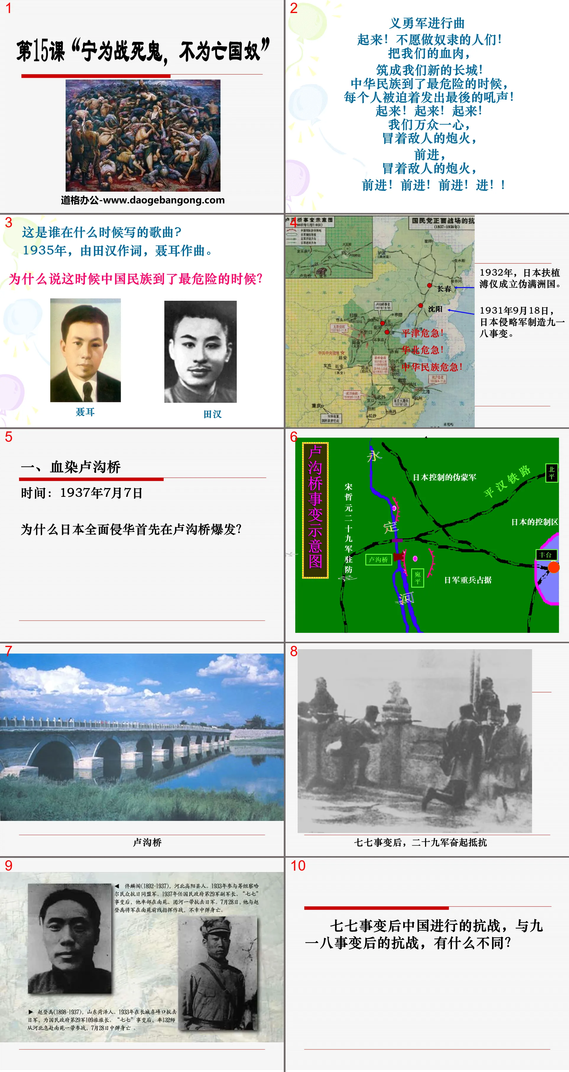 "Better to die in battle than to be a slave to the country's subjugation" PPT courseware on the Chinese nation's Anti-Japanese War