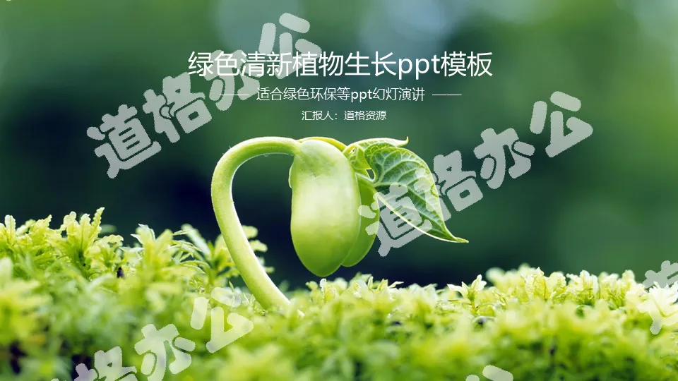 Environmental protection PPT template of green sprout seedling plant background