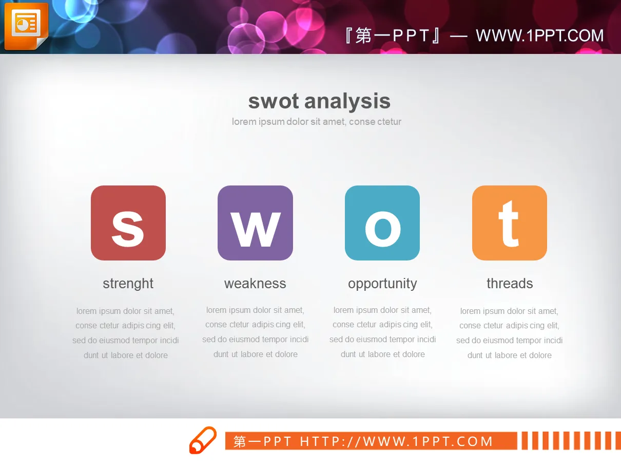 圆角矩形设计的swot分析PPT图表