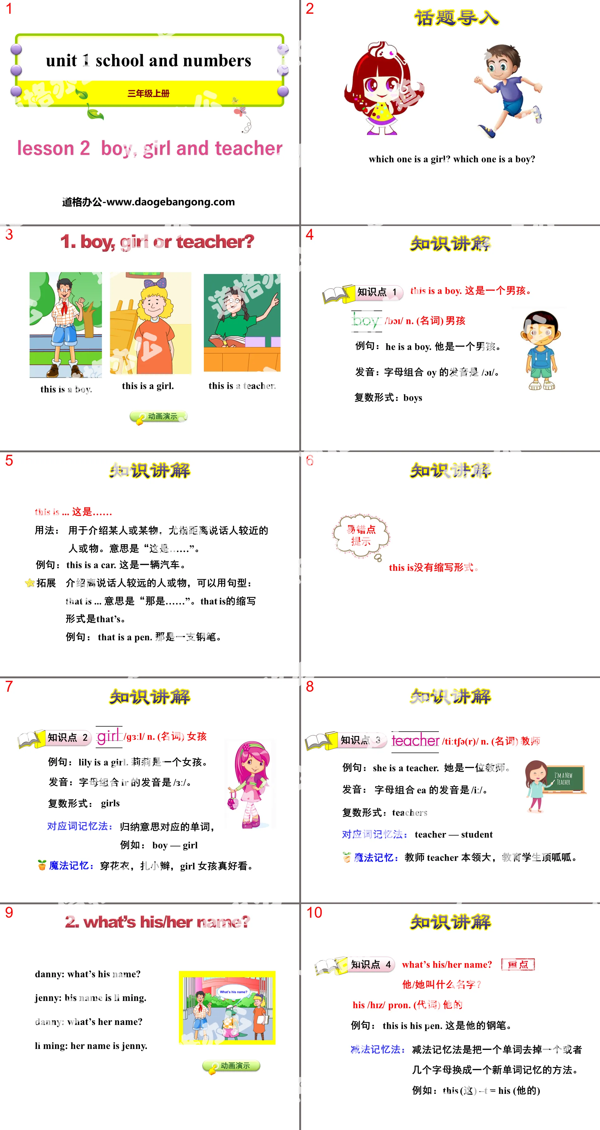 《Boy,Girl and Teacher》School and Numbers PPT课件
