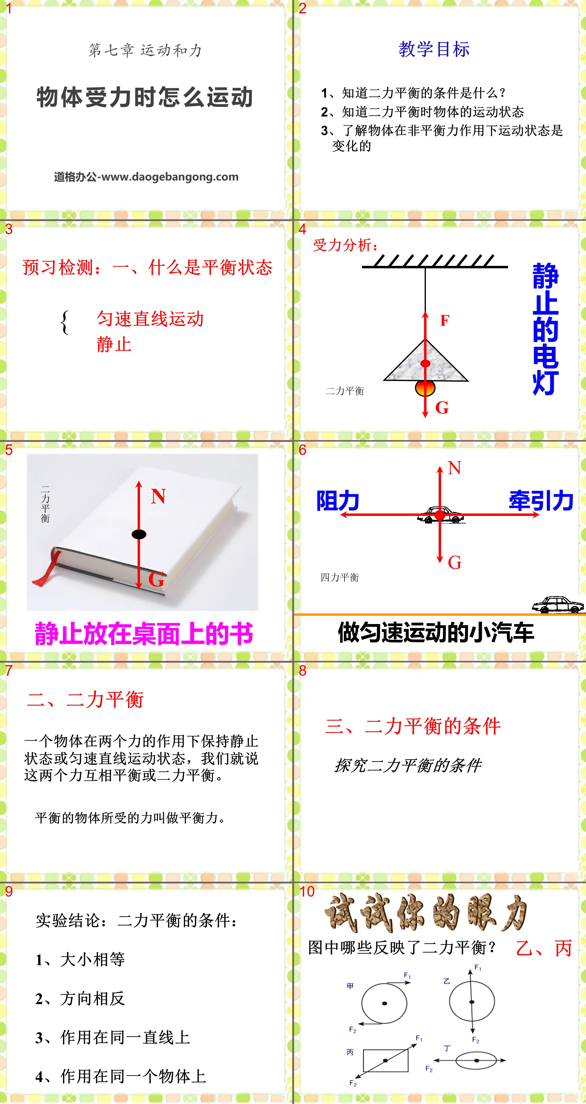 "How does an object move when a force is applied?" Motion and force PPT courseware