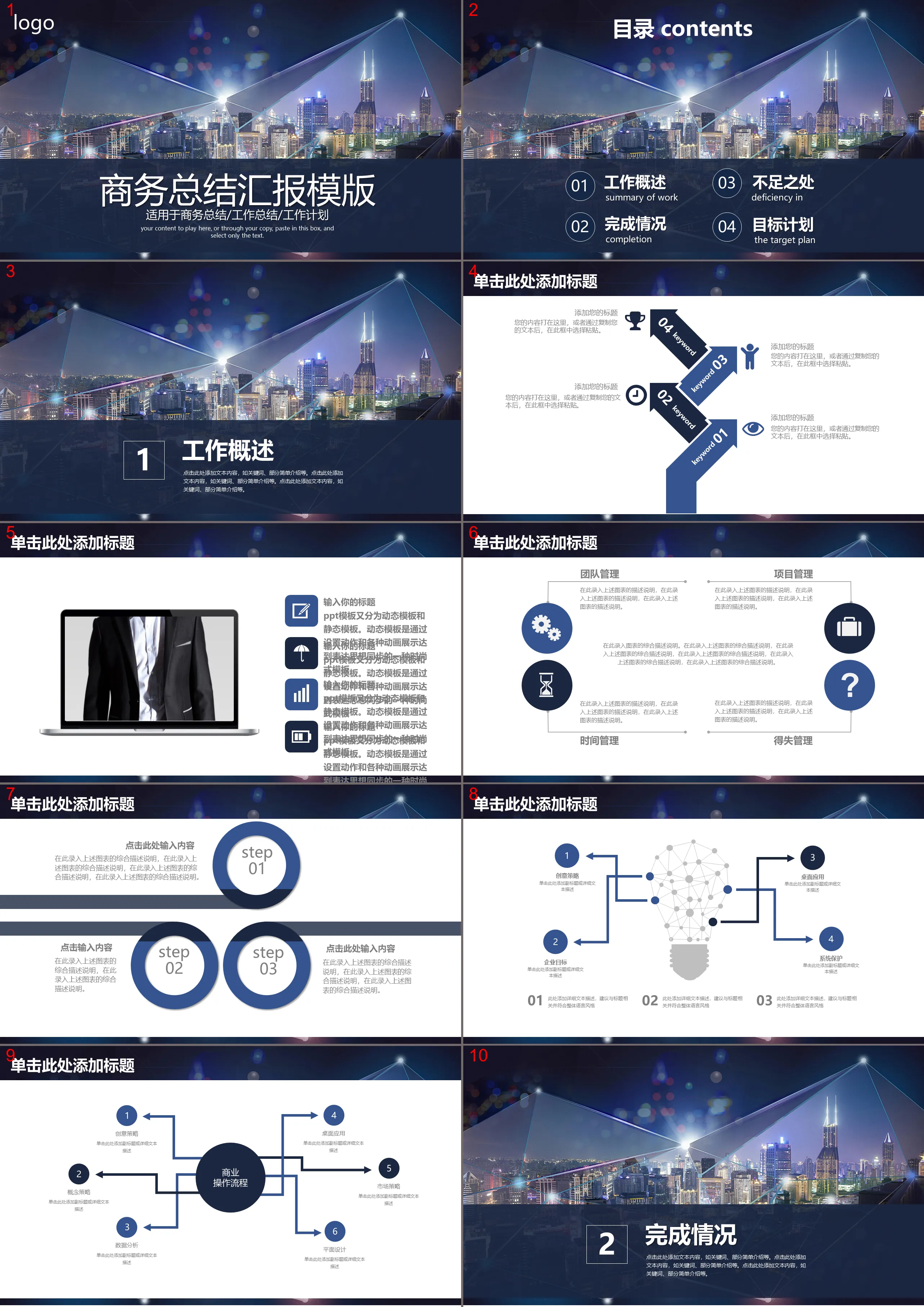 城市夜景背景的商務總結報告PPT範本下載