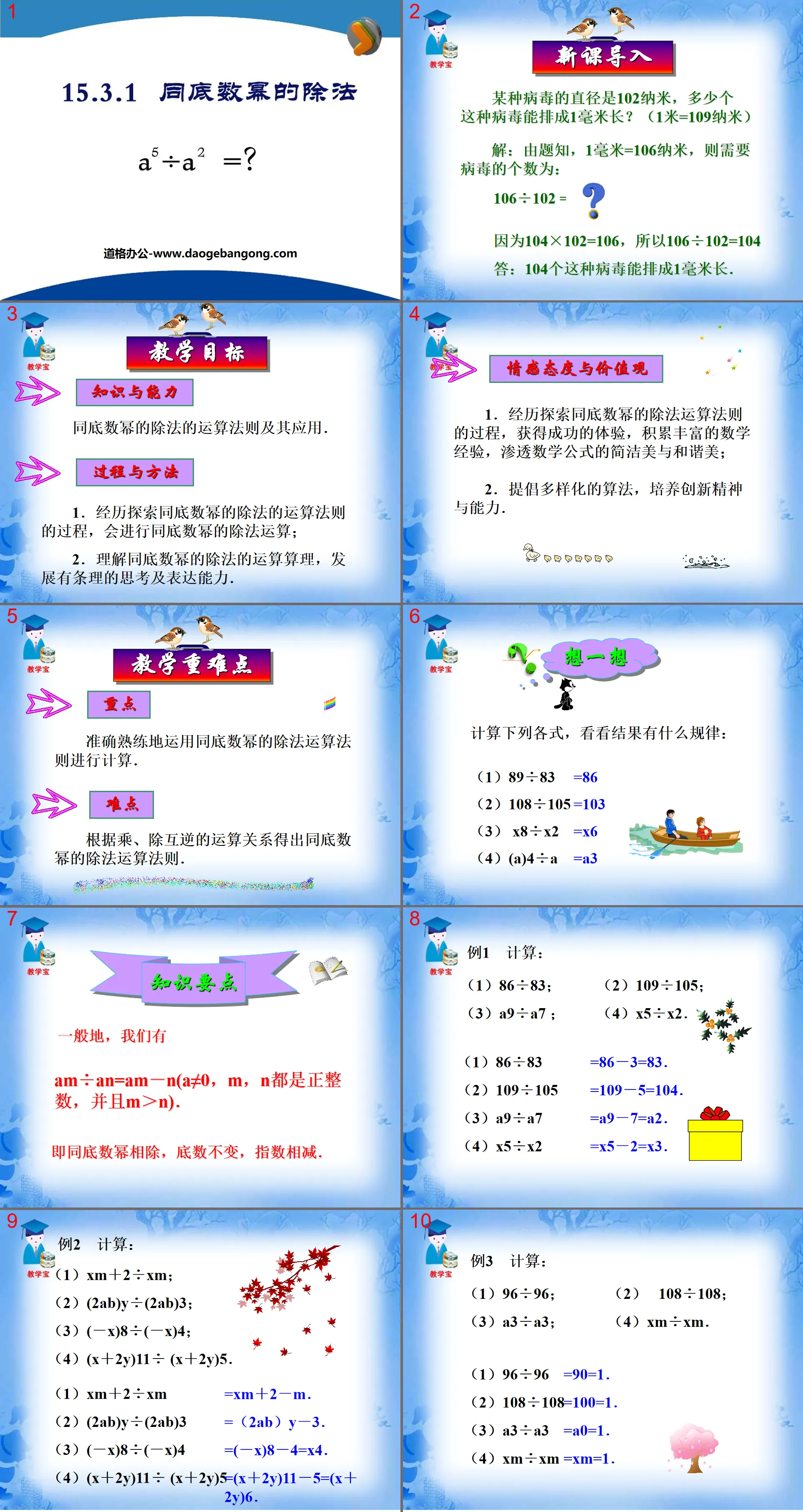 "Division of Powers with the Same Base" Operation of Integers PPT Courseware 4