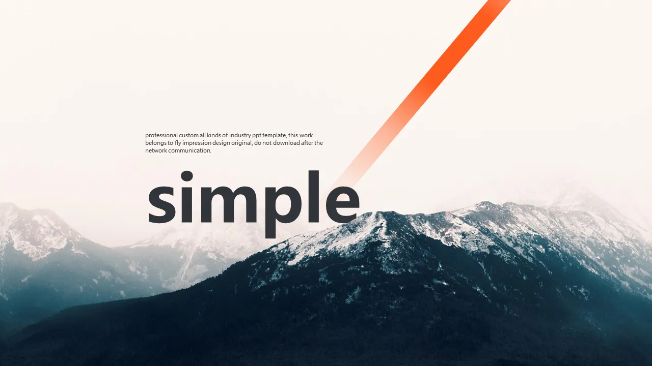 Free download of simple European and American style PPT template with snow mountain background