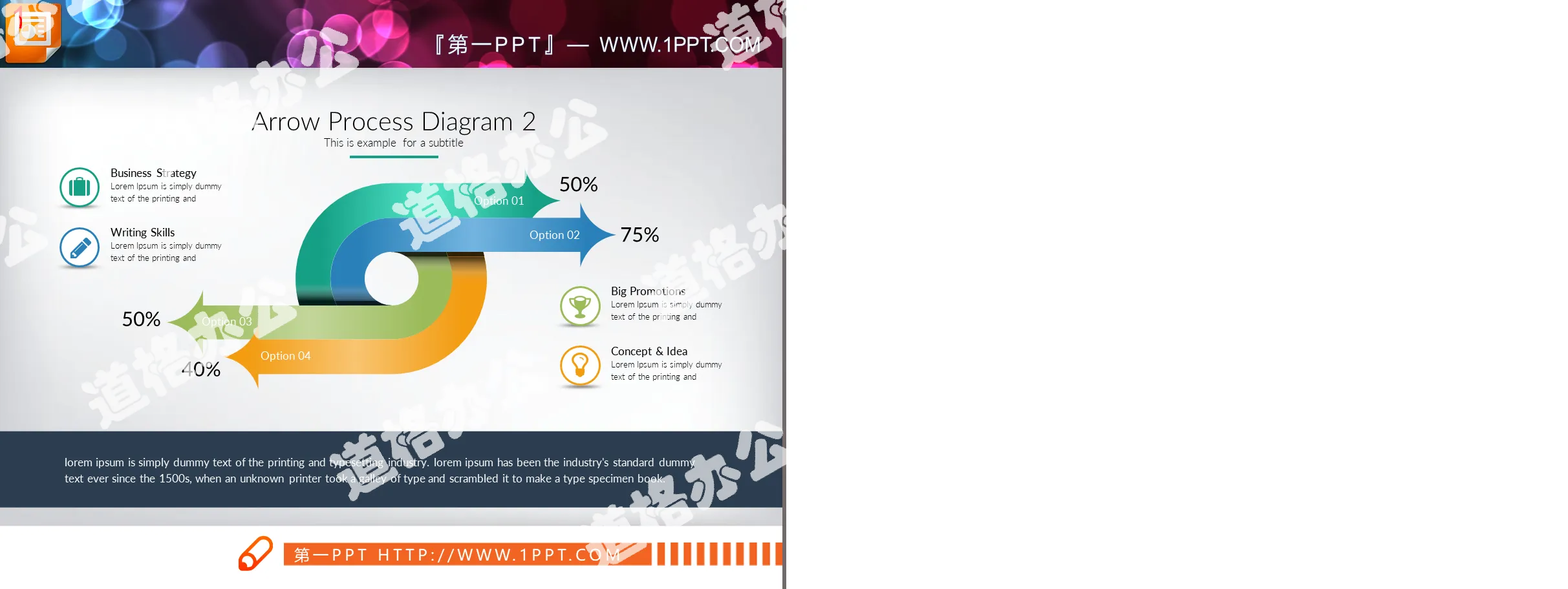 Beautiful round arrow contrast relationship PPT chart