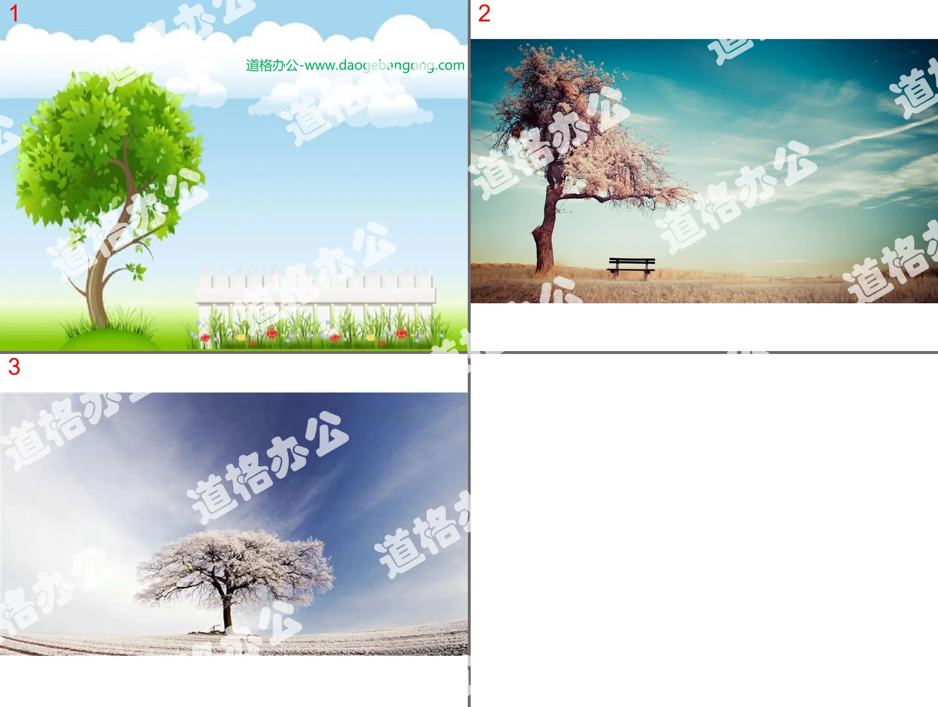 Three beautiful blue sky, white clouds and big trees PPT background pictures