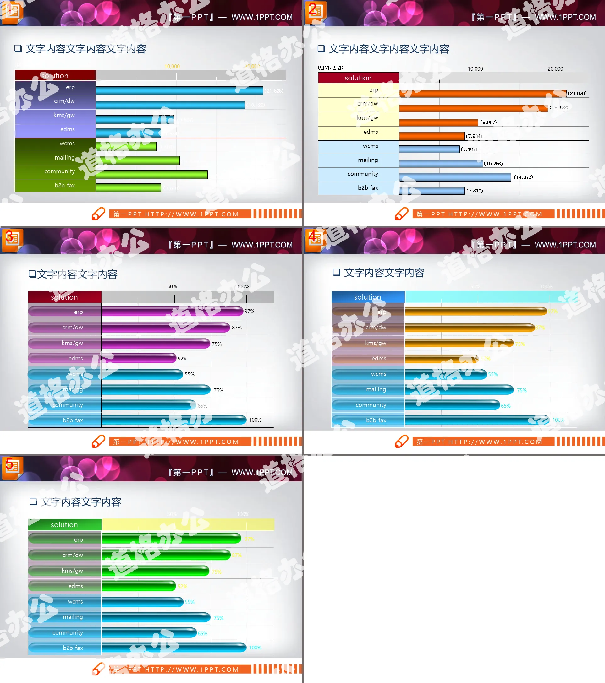 Color three-dimensional bar chart PPT chart