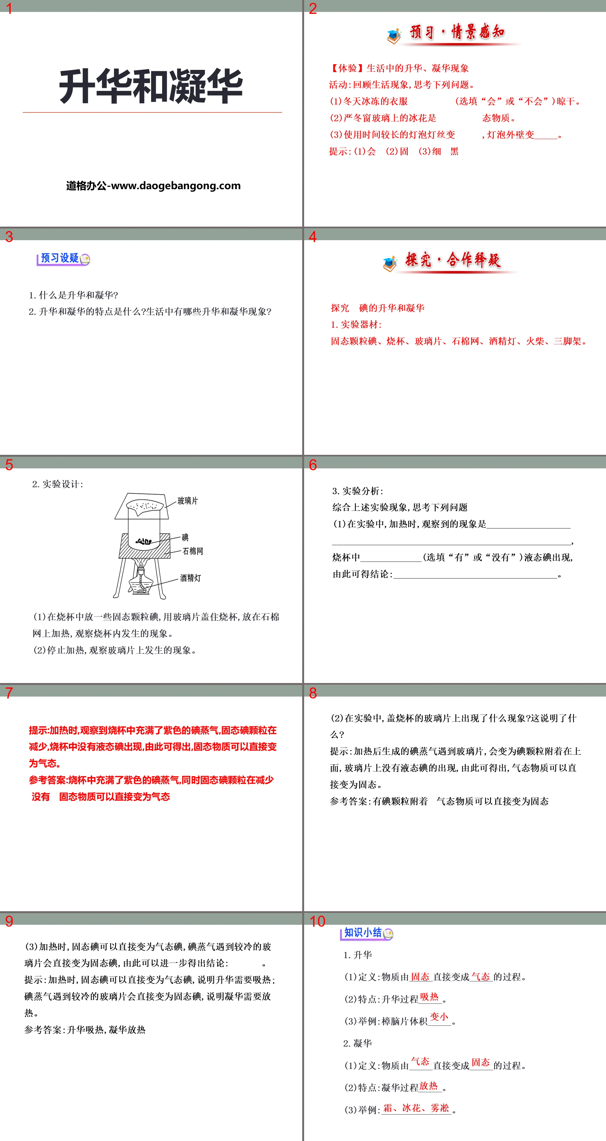 "Sublimation and Sublimation" PPT courseware on physical states and their changes