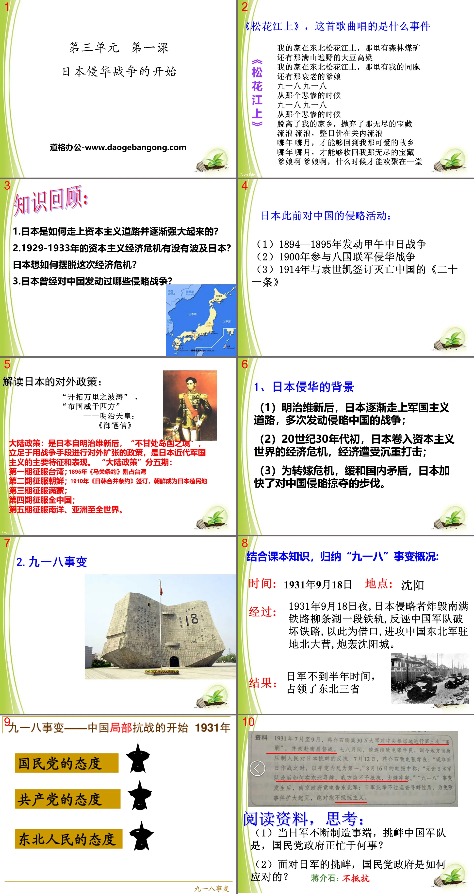 "The Beginning of Japan's War of Aggression against China" China's Anti-Japanese War and the World Anti-Fascist War PPT