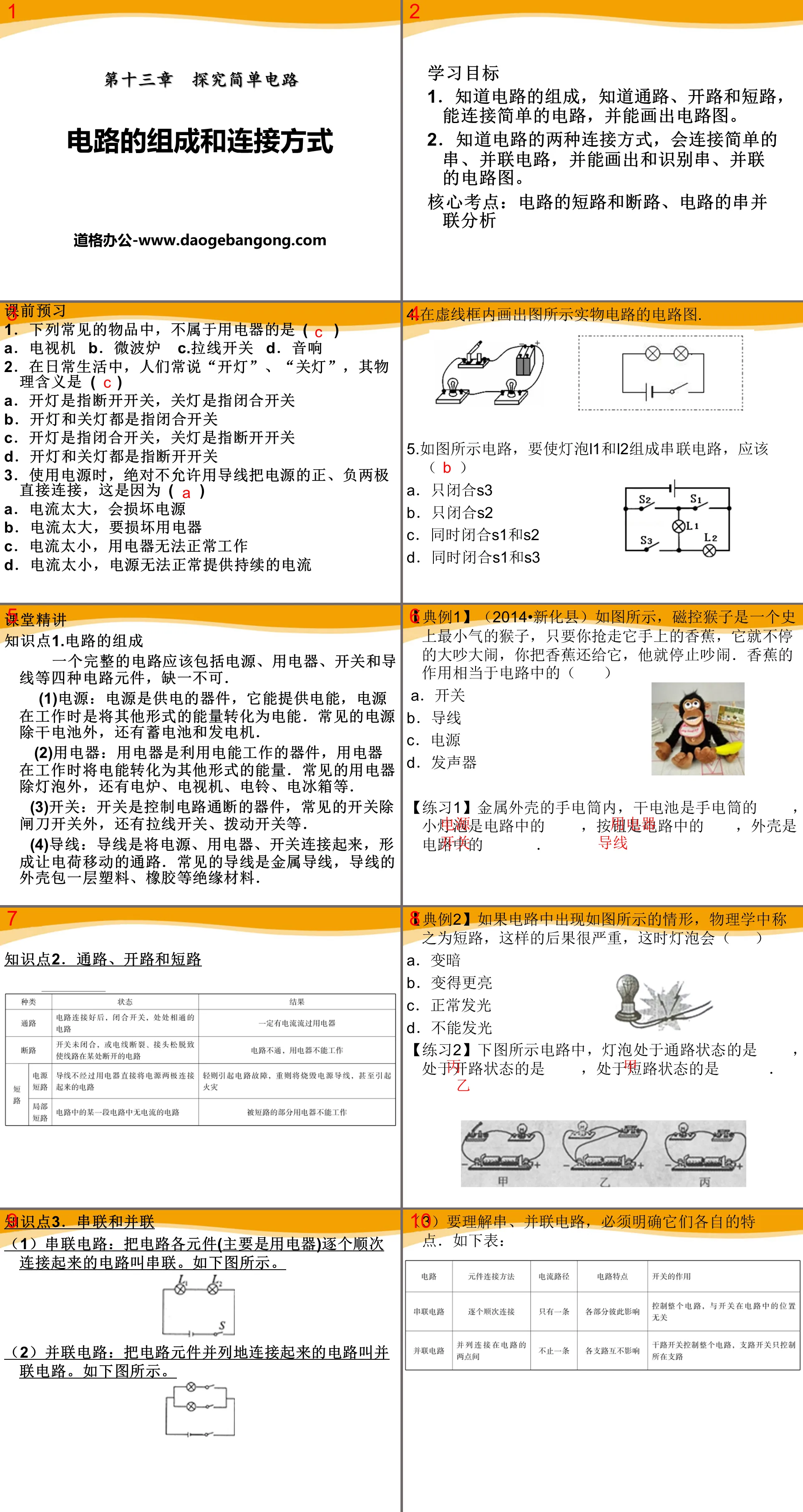 "Composition and Connection Methods of Circuits" explores simple circuit PPT courseware