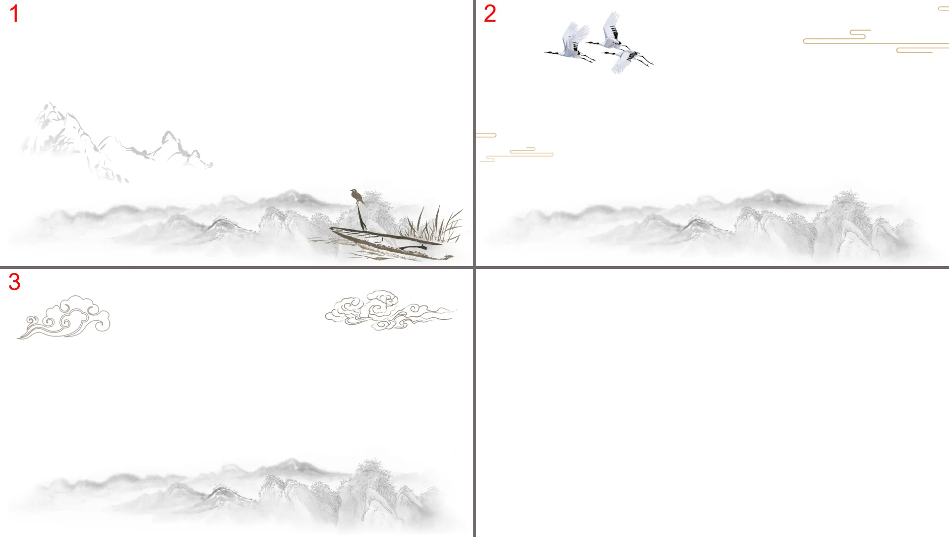 Three elegant ink mountains PPT background pictures for free download