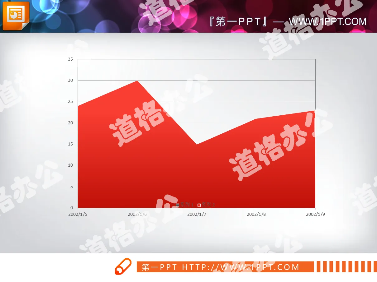 Red and black color three-dimensional PPT line chart