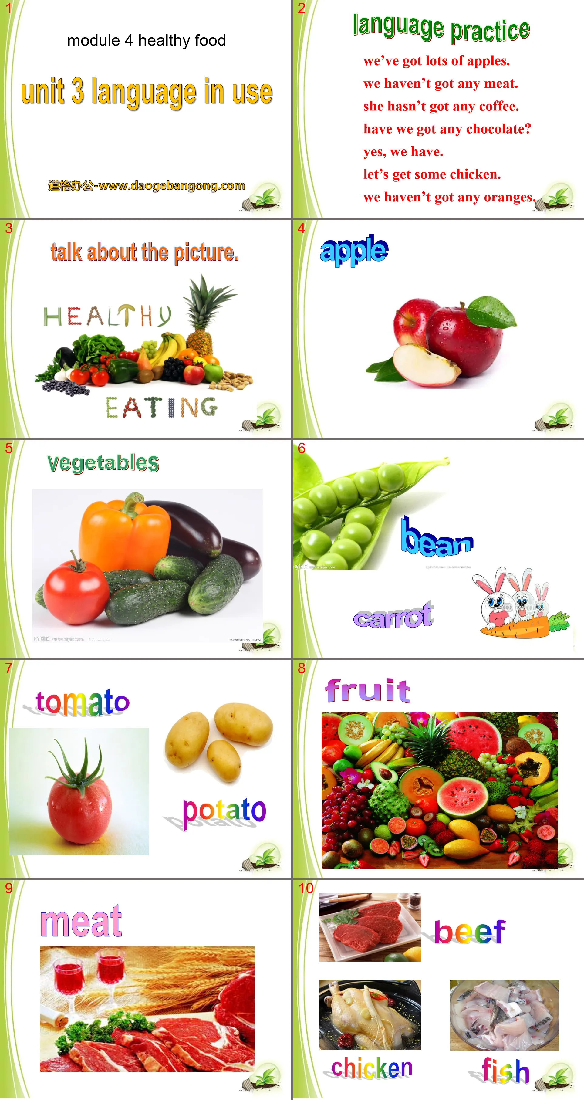 "Language in use" Healthy food PPT courseware 2