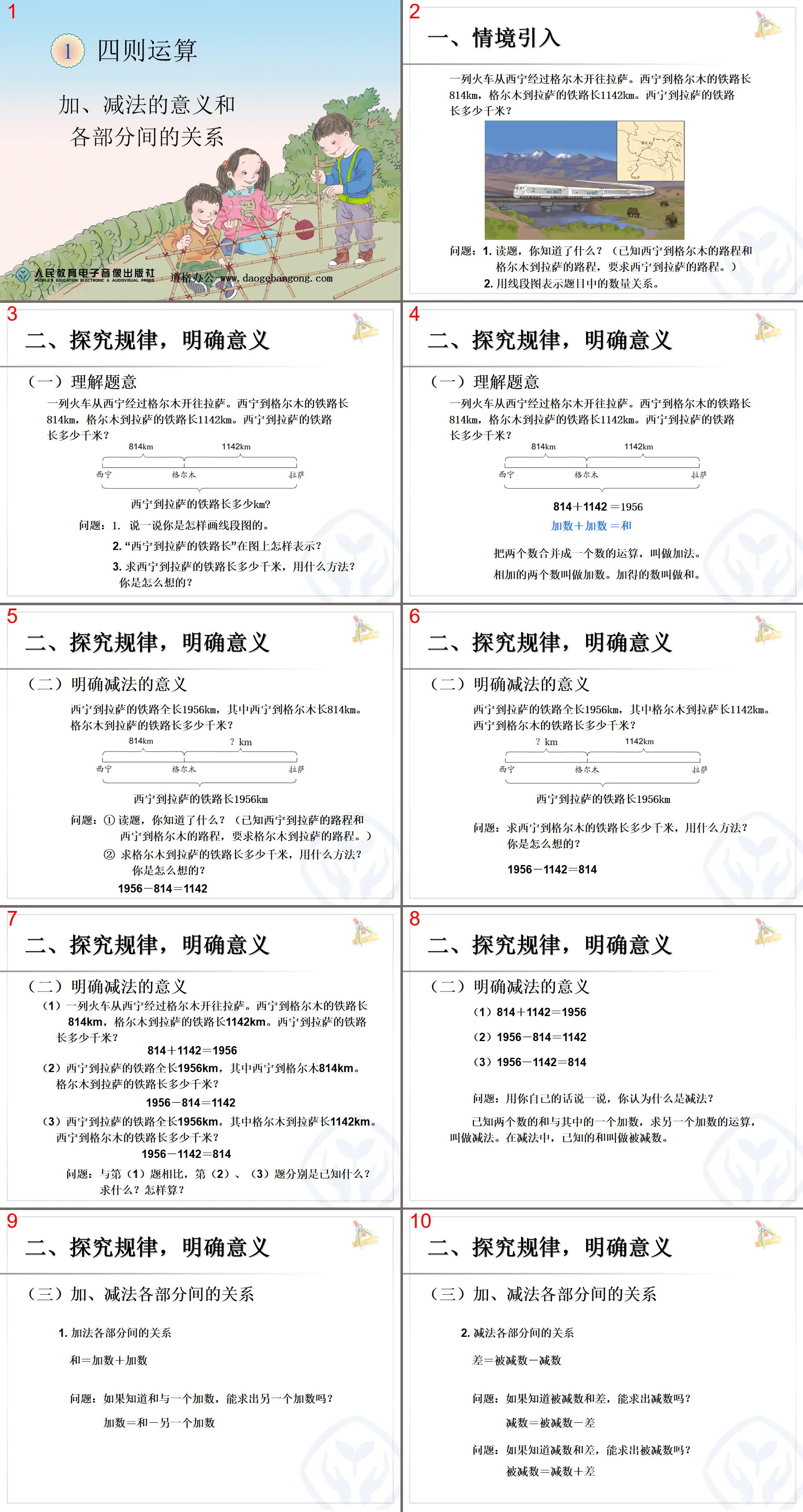 《加、減法的意義與各部份間的關係》四則運算PPT課件