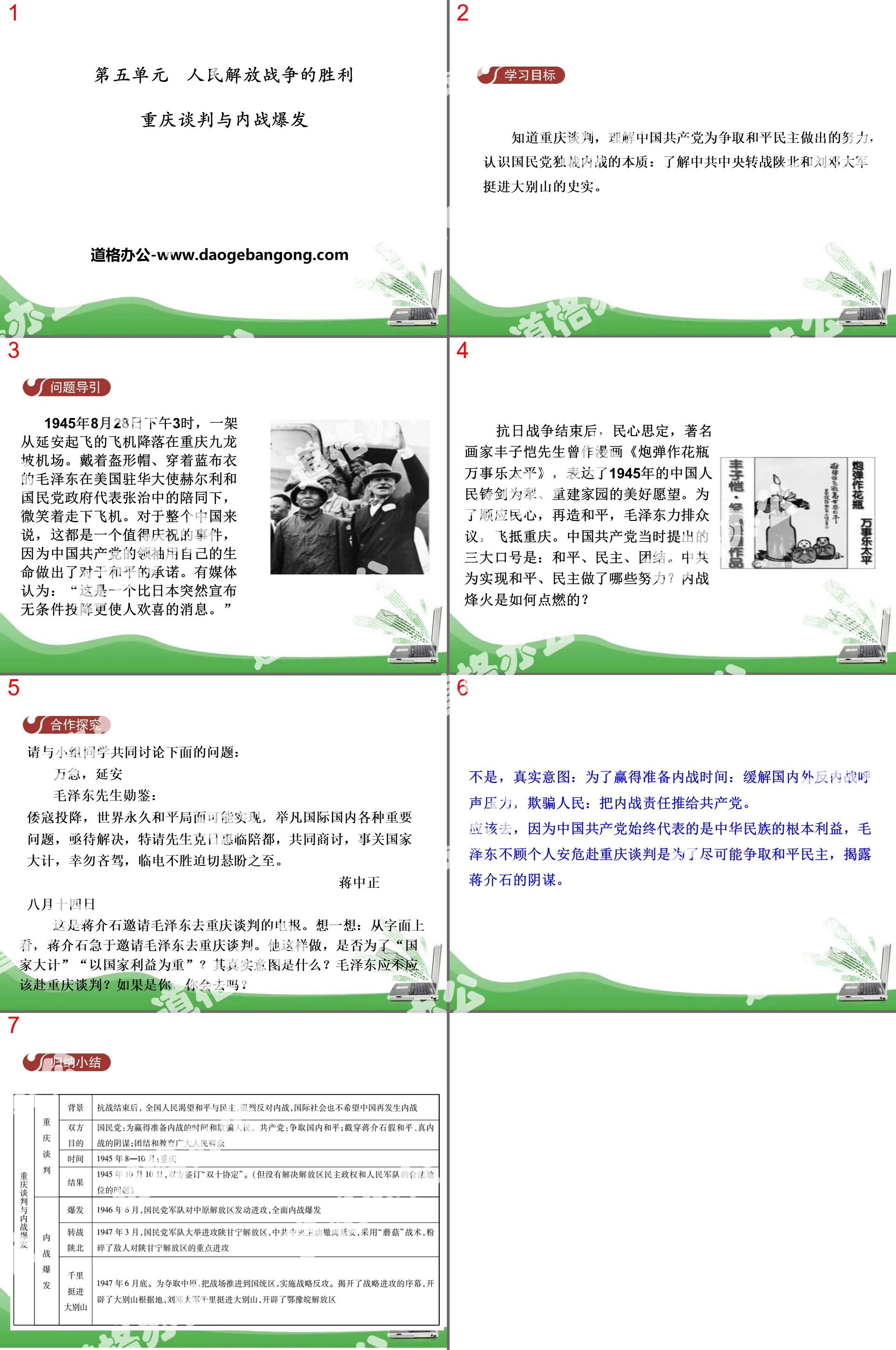 《重慶談判與內戰爆發》人民解放戰爭的勝利PPT課件