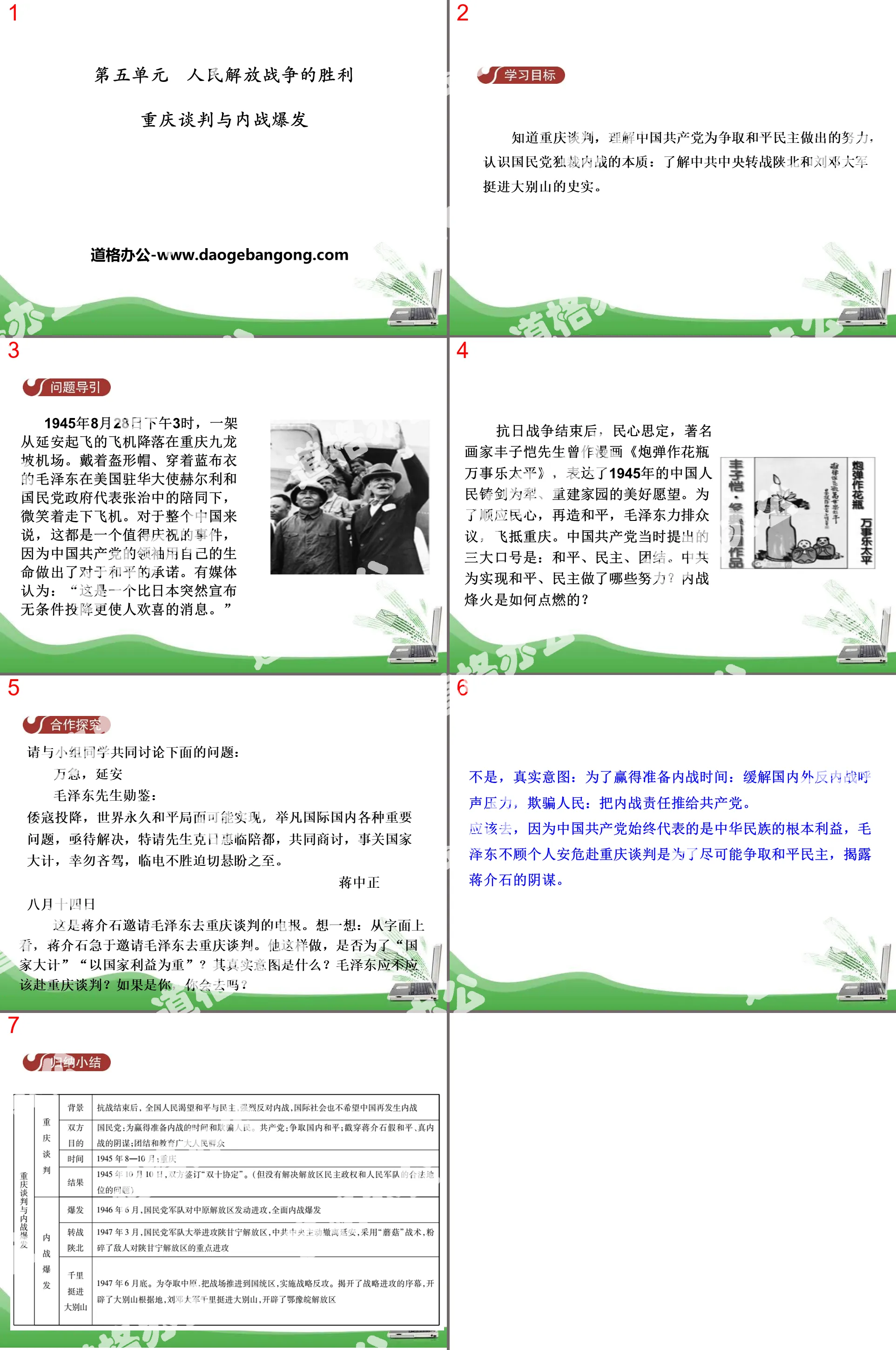 "Chongqing Negotiations and the Outbreak of Civil War" Victory of the People's Liberation War PPT courseware