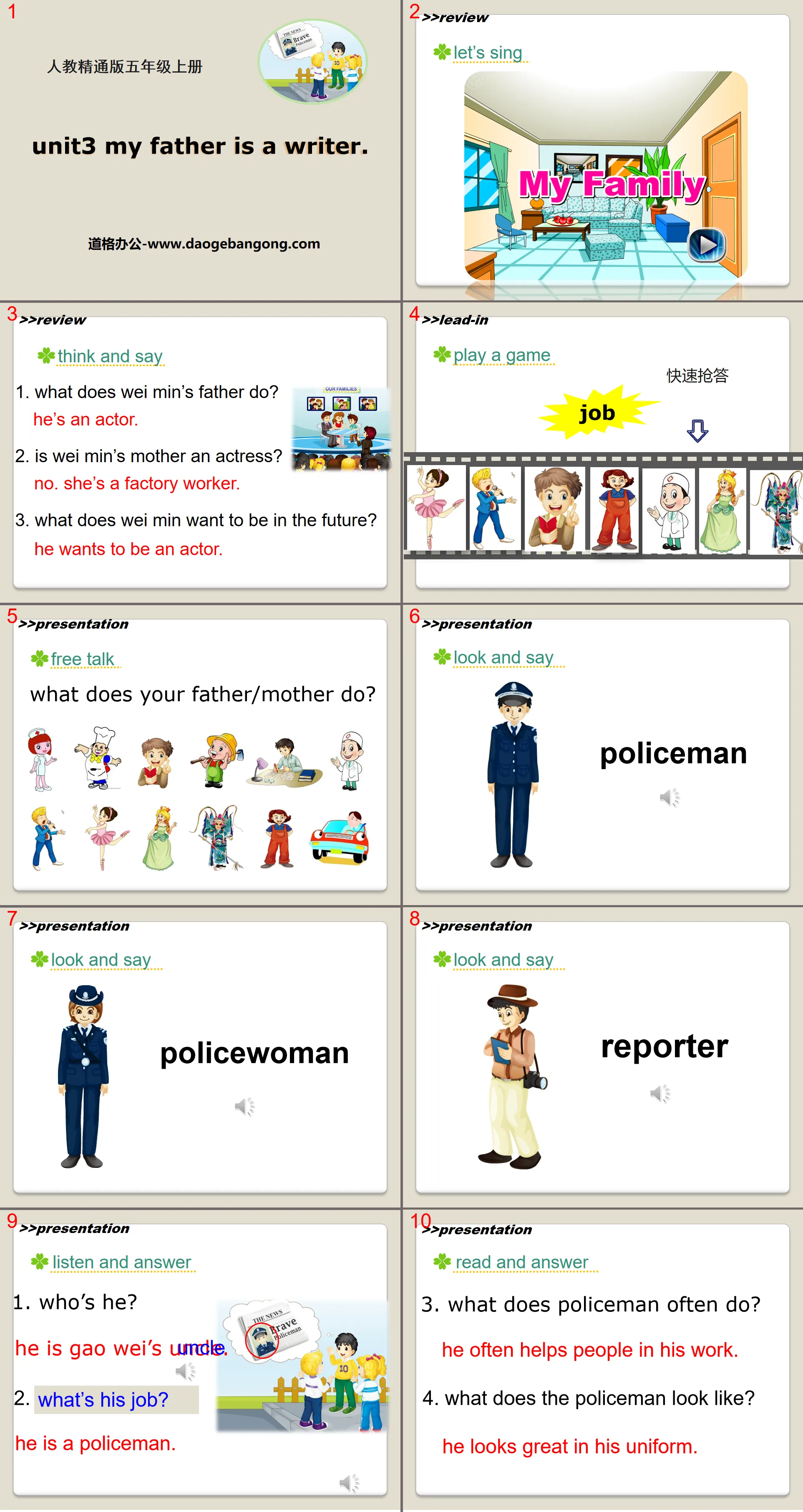 "My father is a writer" PPT courseware 3