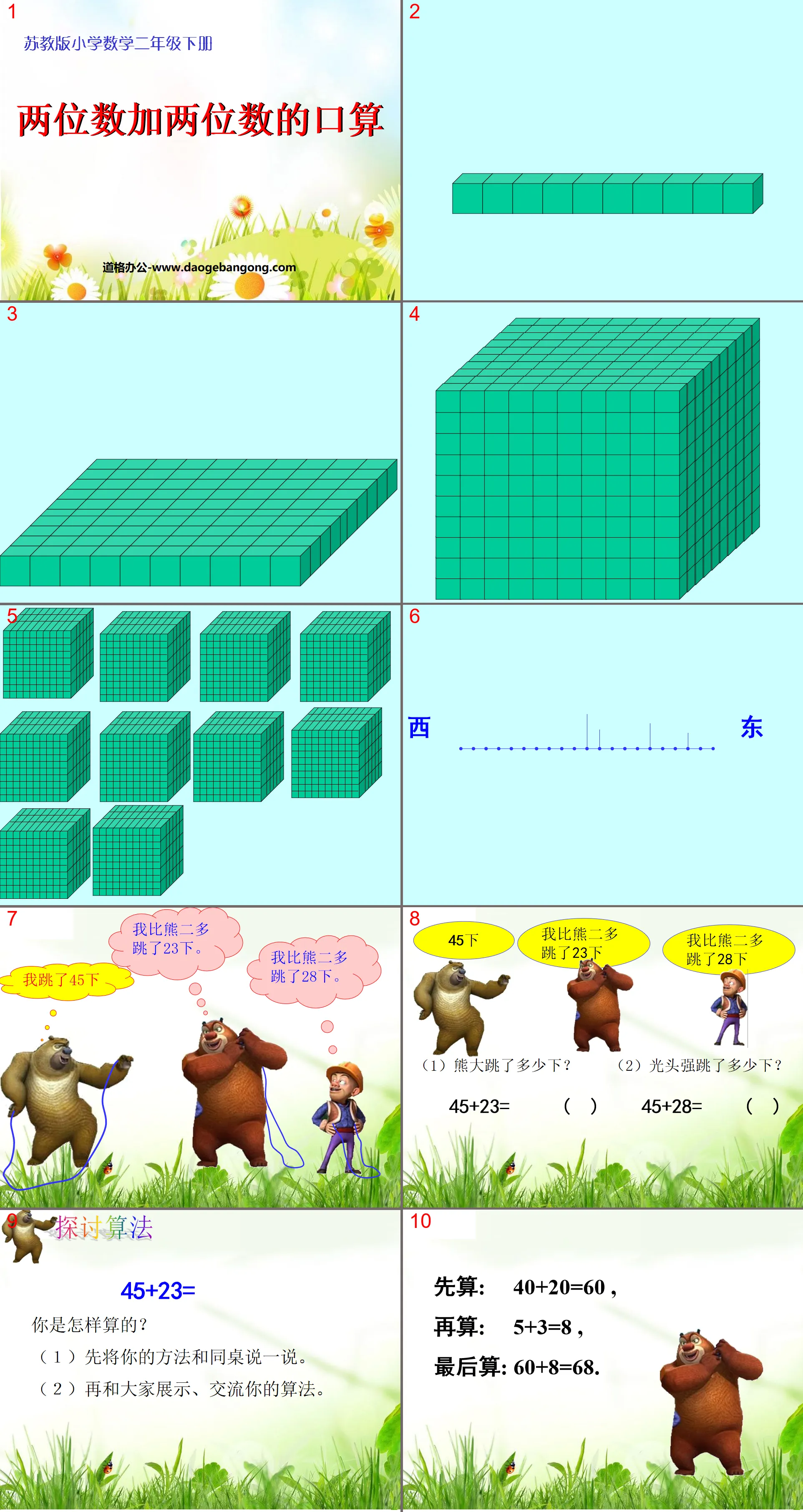 "Adding two-digit numbers to two-digit numbers orally" PPT courseware for addition and subtraction of two- and three-digit numbers