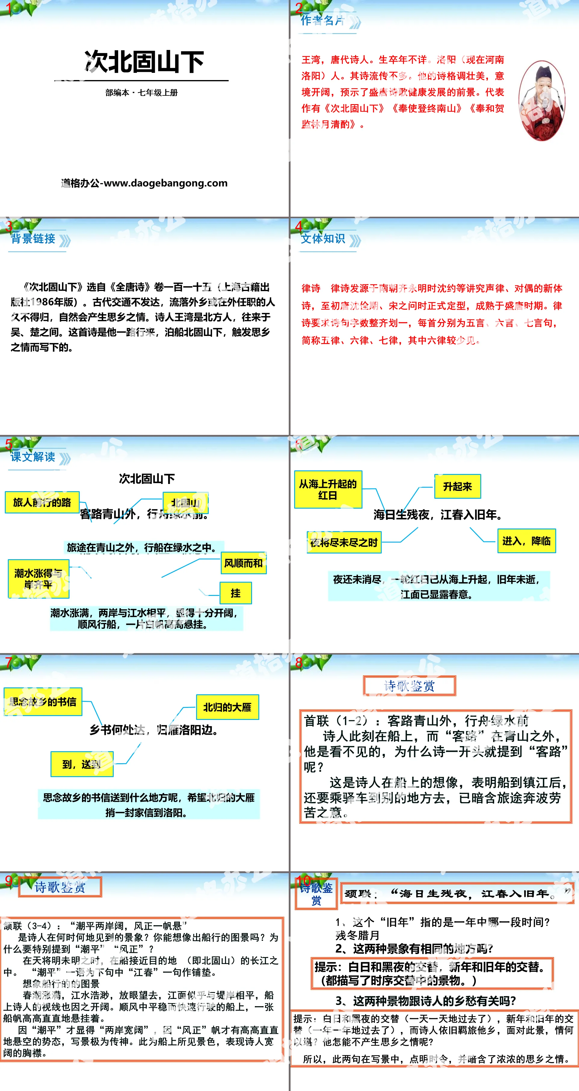 《次北固山下》PPT