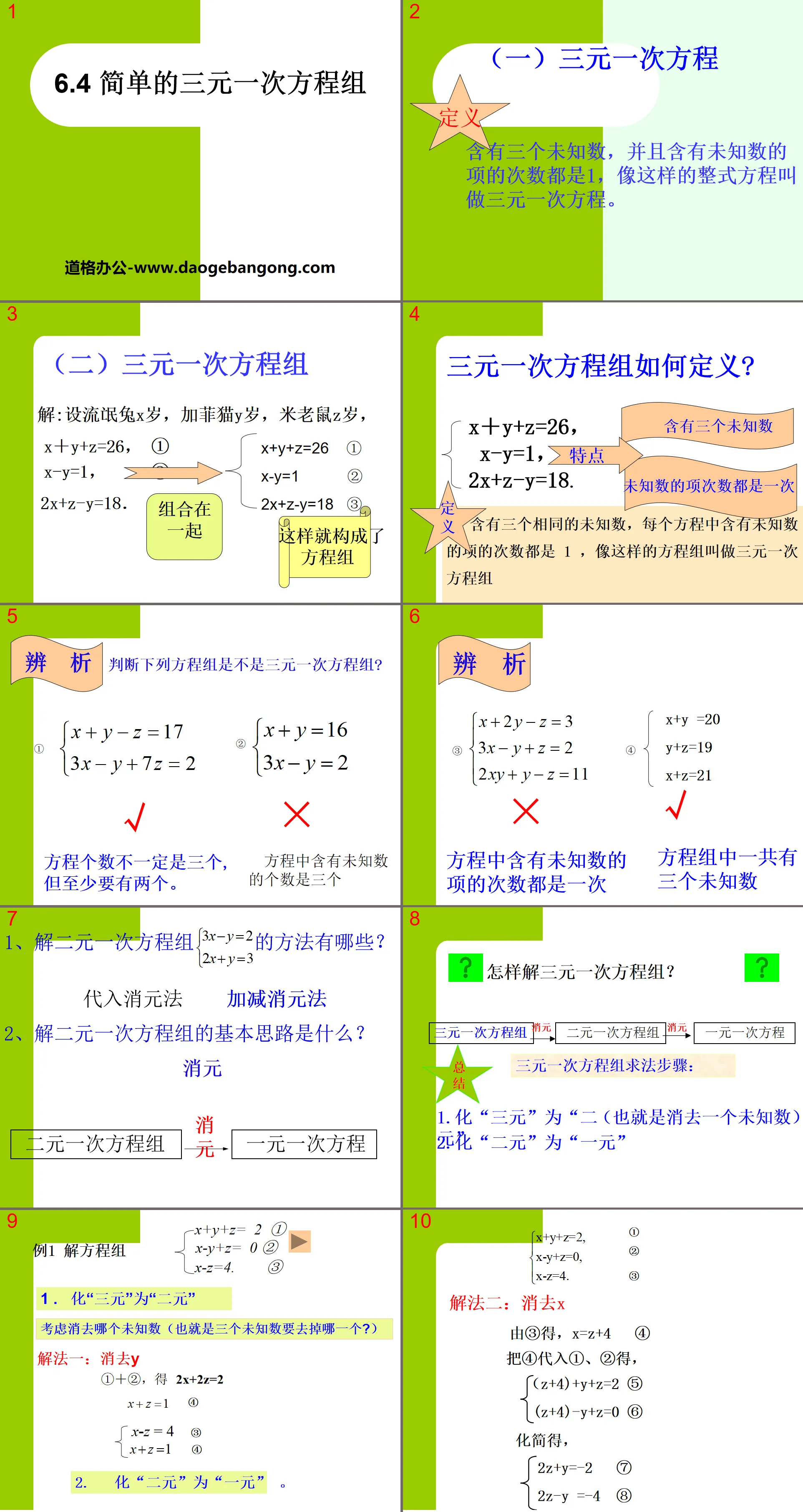 "Simple Three-dimensional Linear Equations" PPT