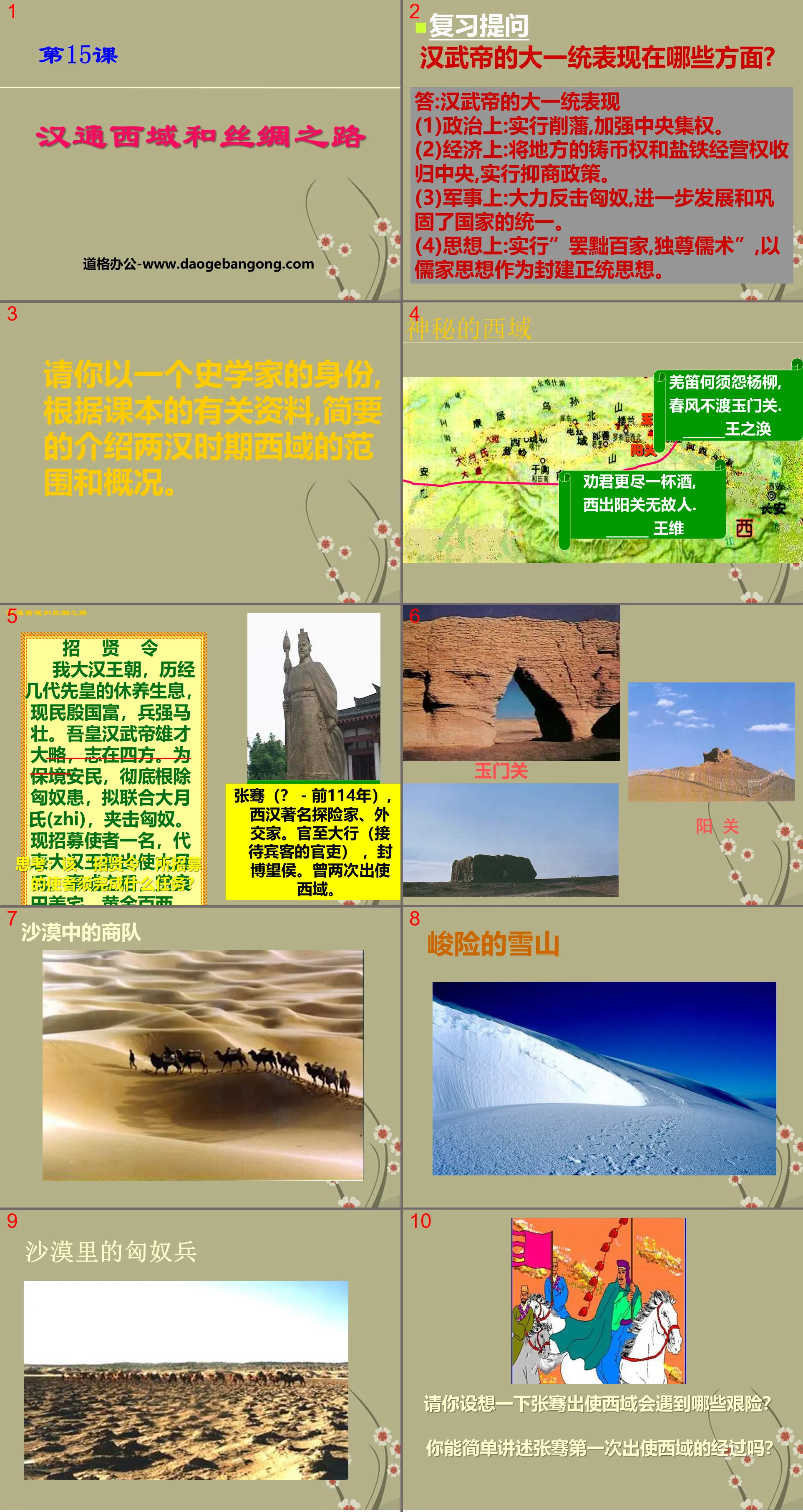 "Han's Connection to the Western Regions and the Silk Road" The establishment of a unified country PPT courseware 2