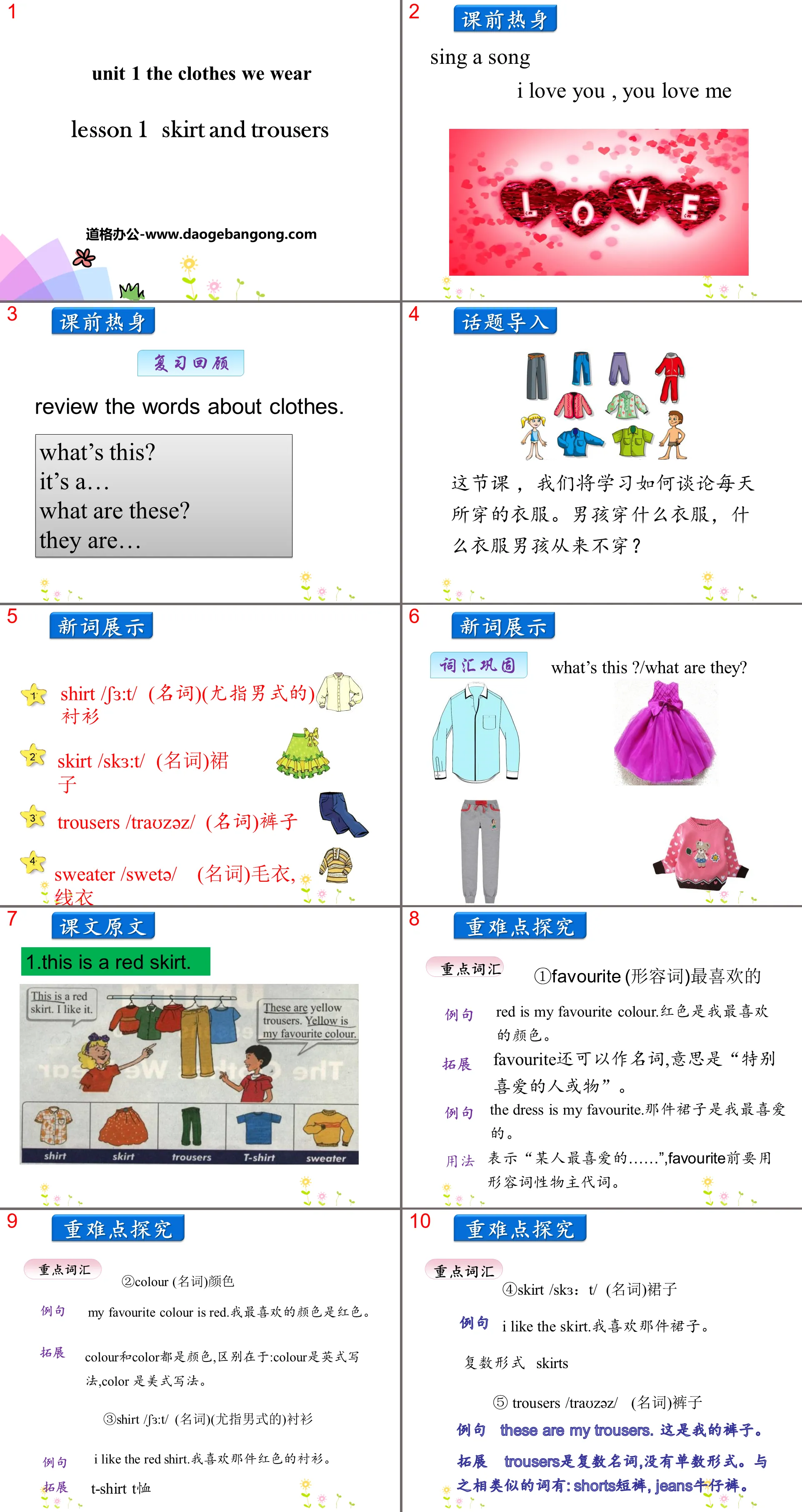 "Skirt and Trousers" The Clothes We Wear PPT teaching courseware