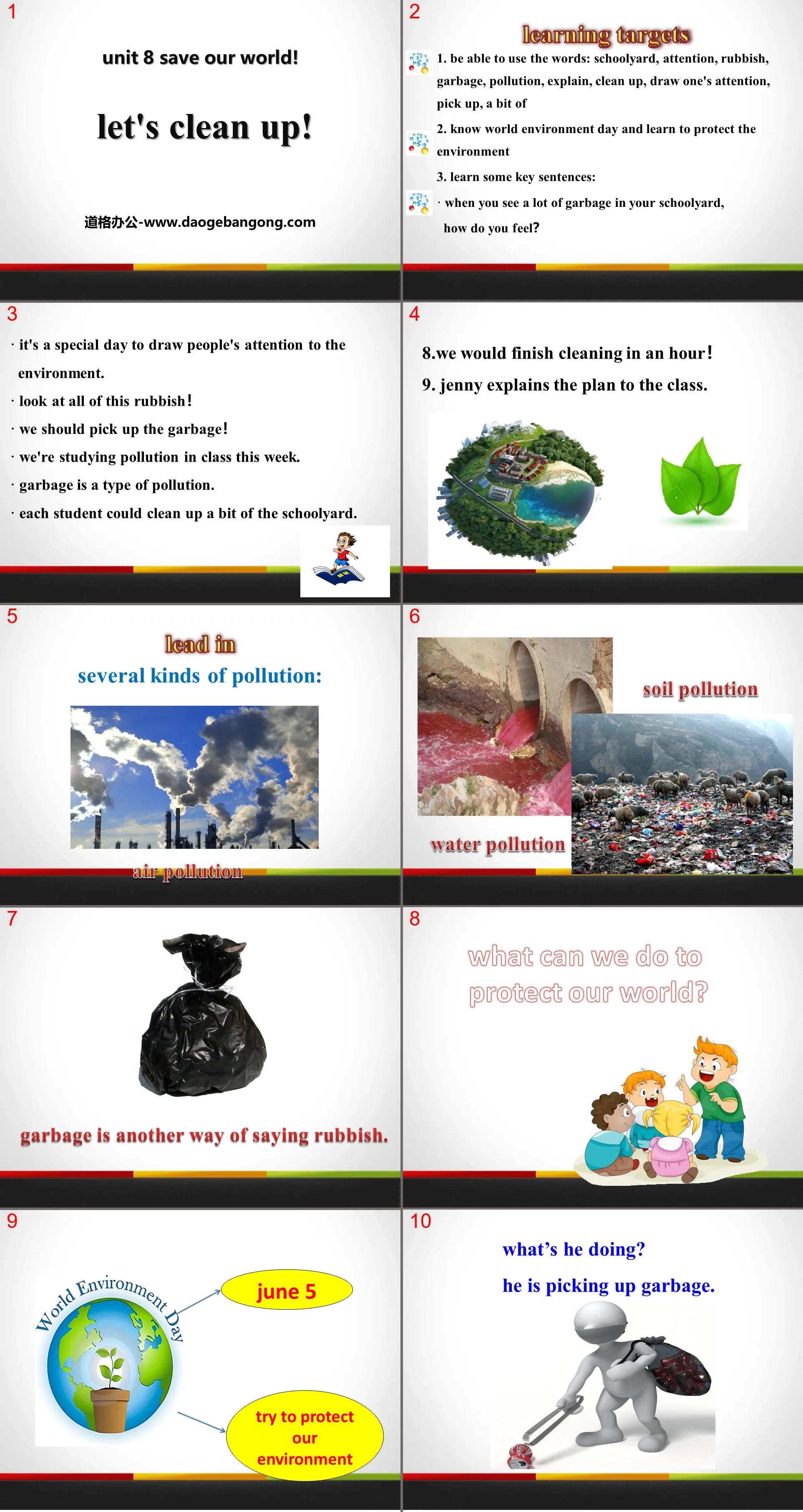 "Let's Clean Up!" Save Our World! PPT teaching courseware