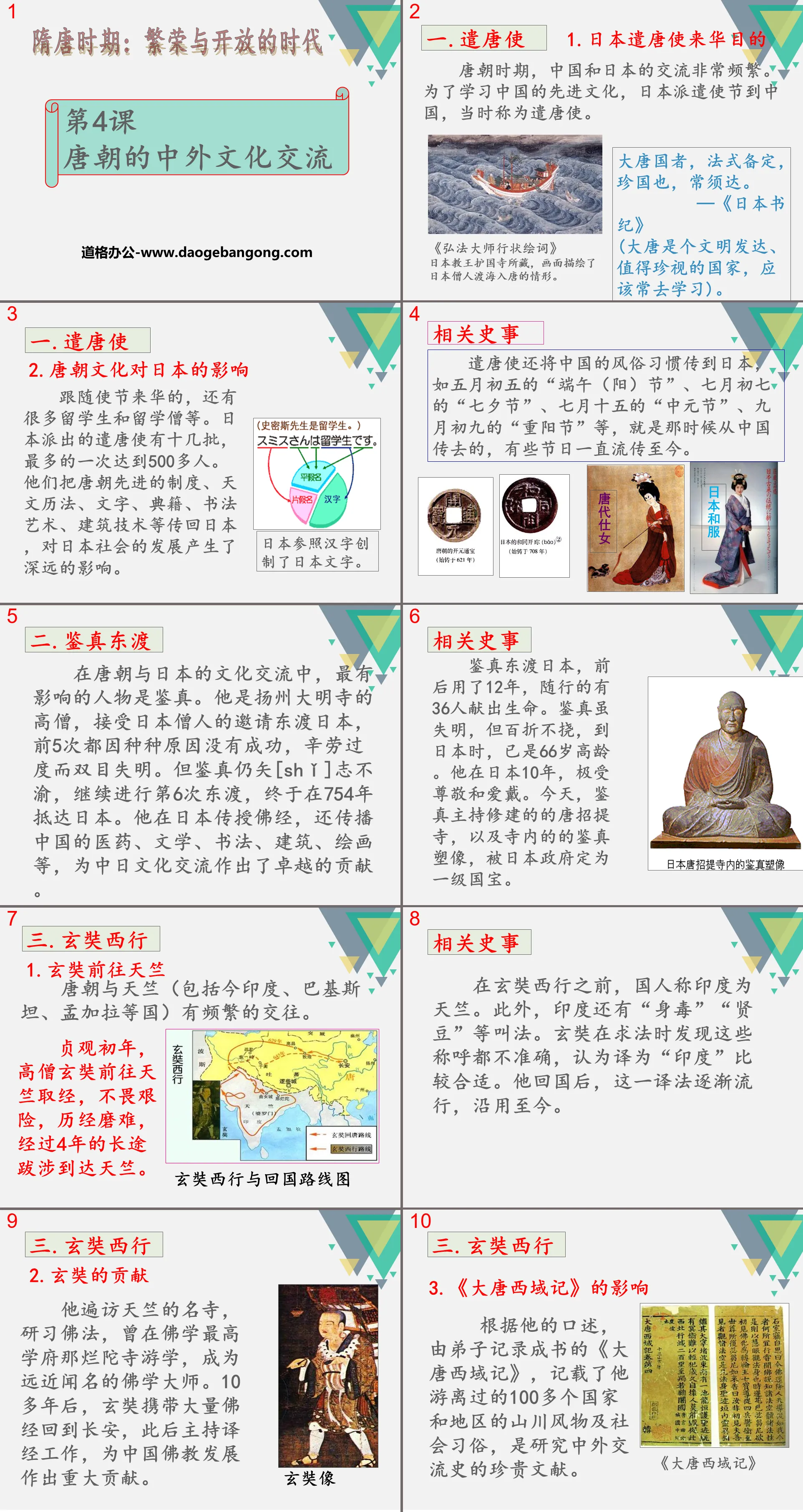 "Chinese and foreign cultural exchanges in the Tang Dynasty" PPT
