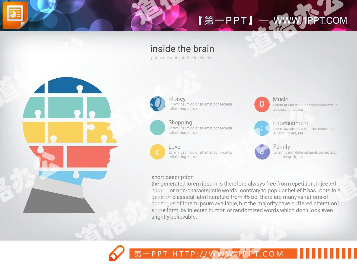 人头人脑造型的并列关系PPT图表