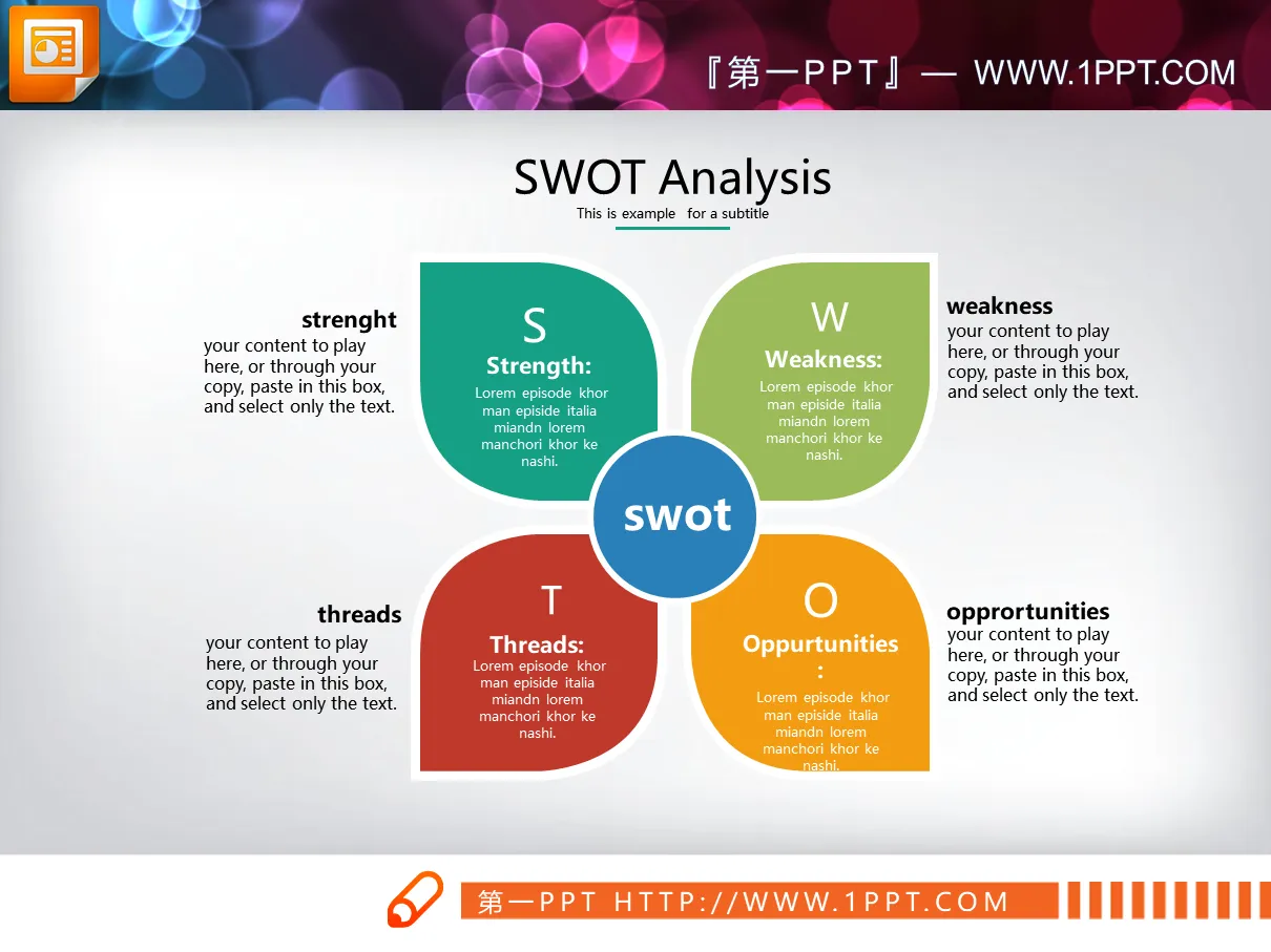 四種配色的SWOT分析PPT圖表