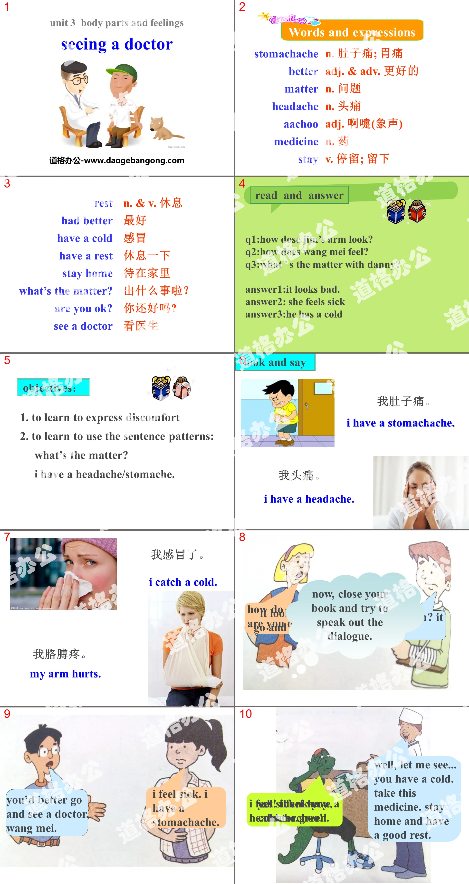 《Seeing a Doctor》Body Parts and Feelings PPT课件下载
