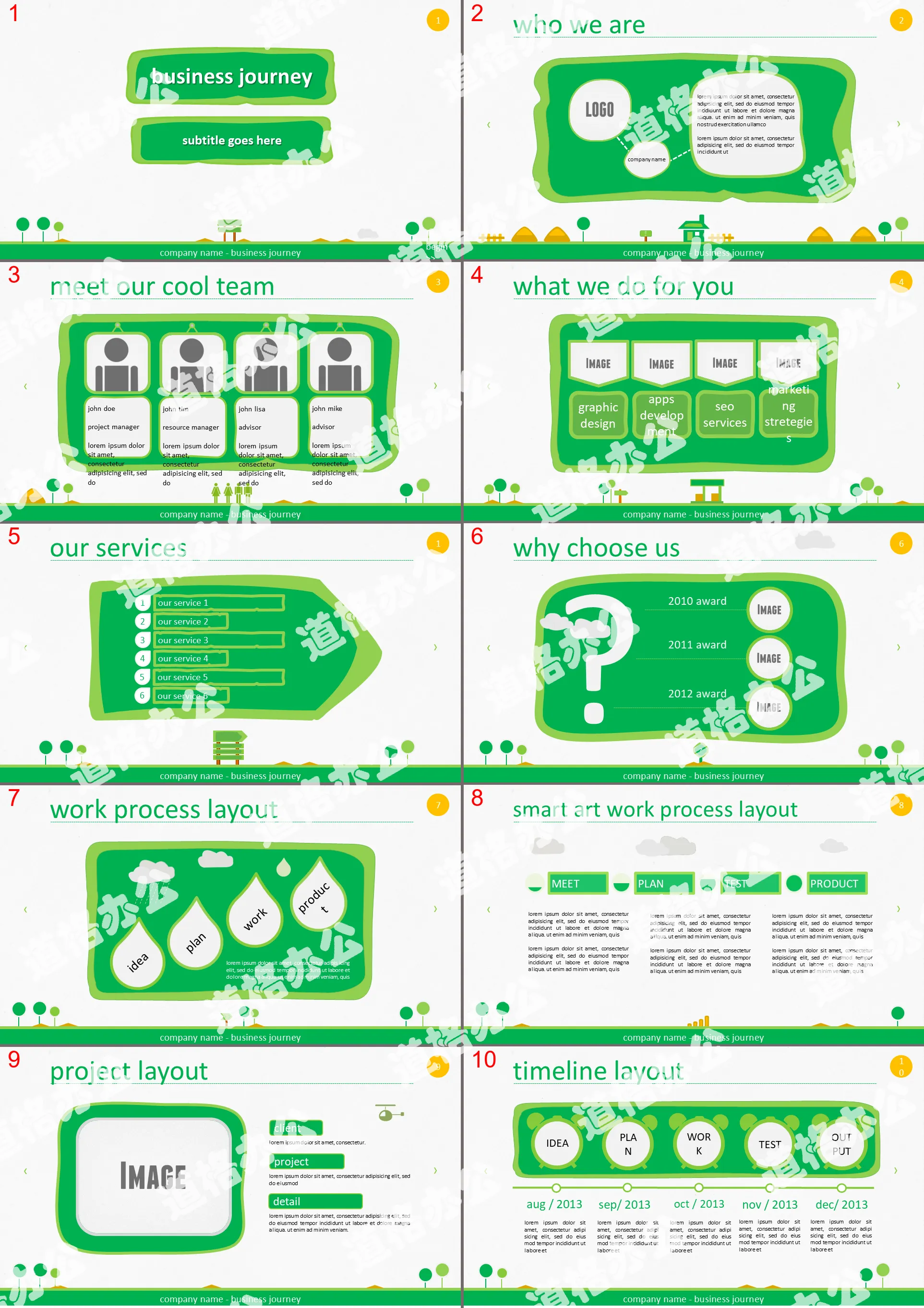 Green cartoon PPT template