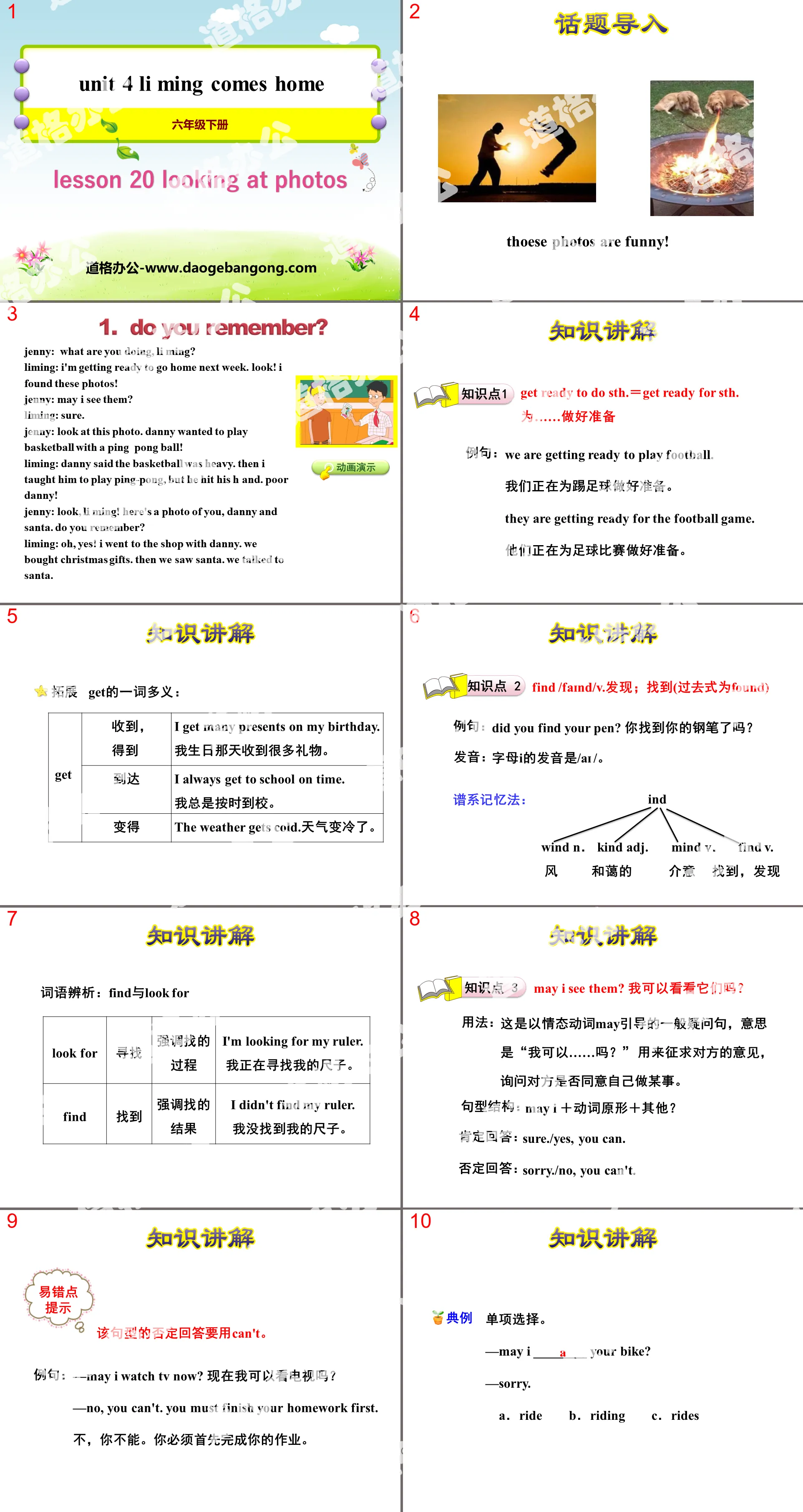 Cours PPT « Regarder des photos » Li Ming rentre à la maison